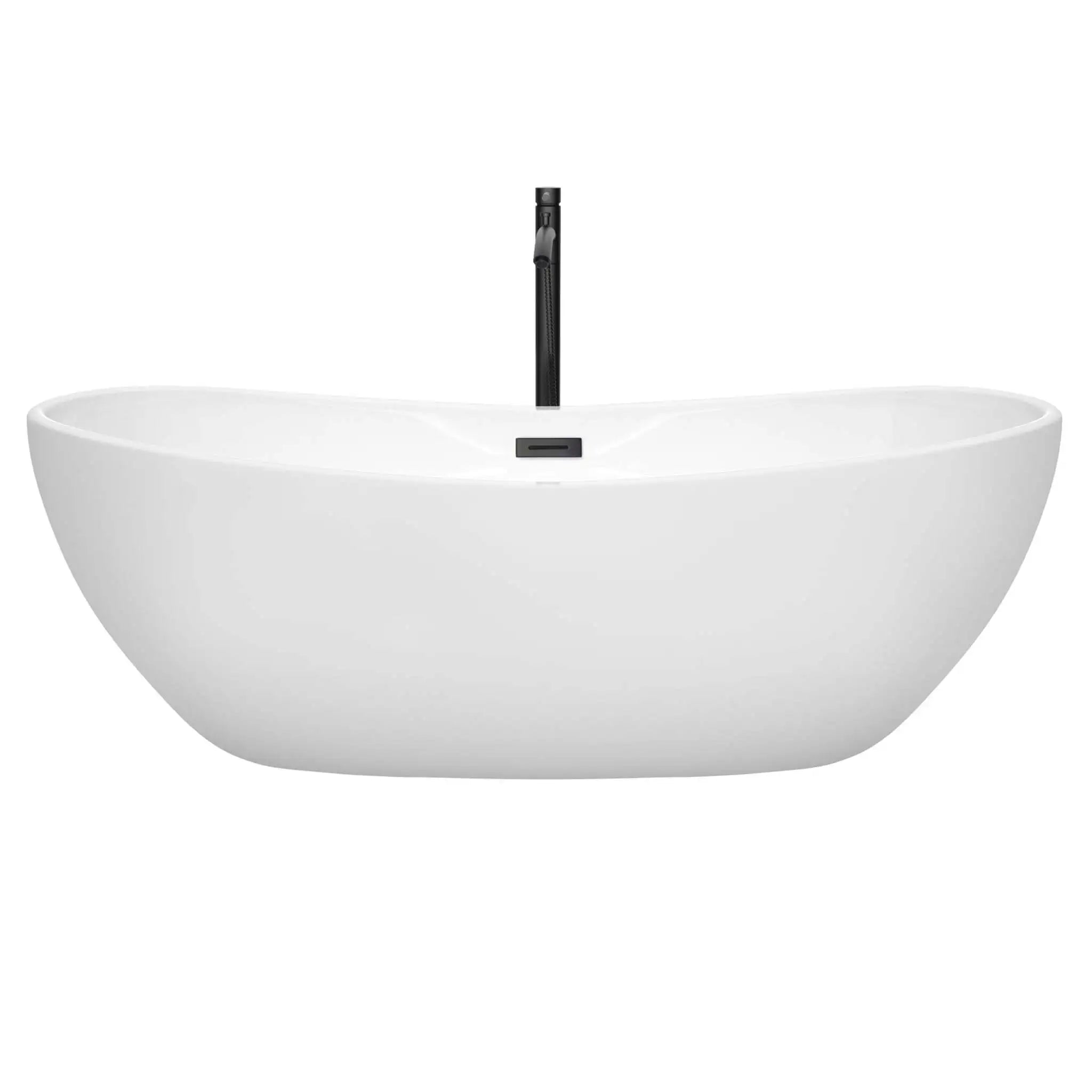 70" White Freestanding Bathtub with Matte Black Faucet - Rebecca by Wyndham (WCOBT101470MBATPBK) image 2