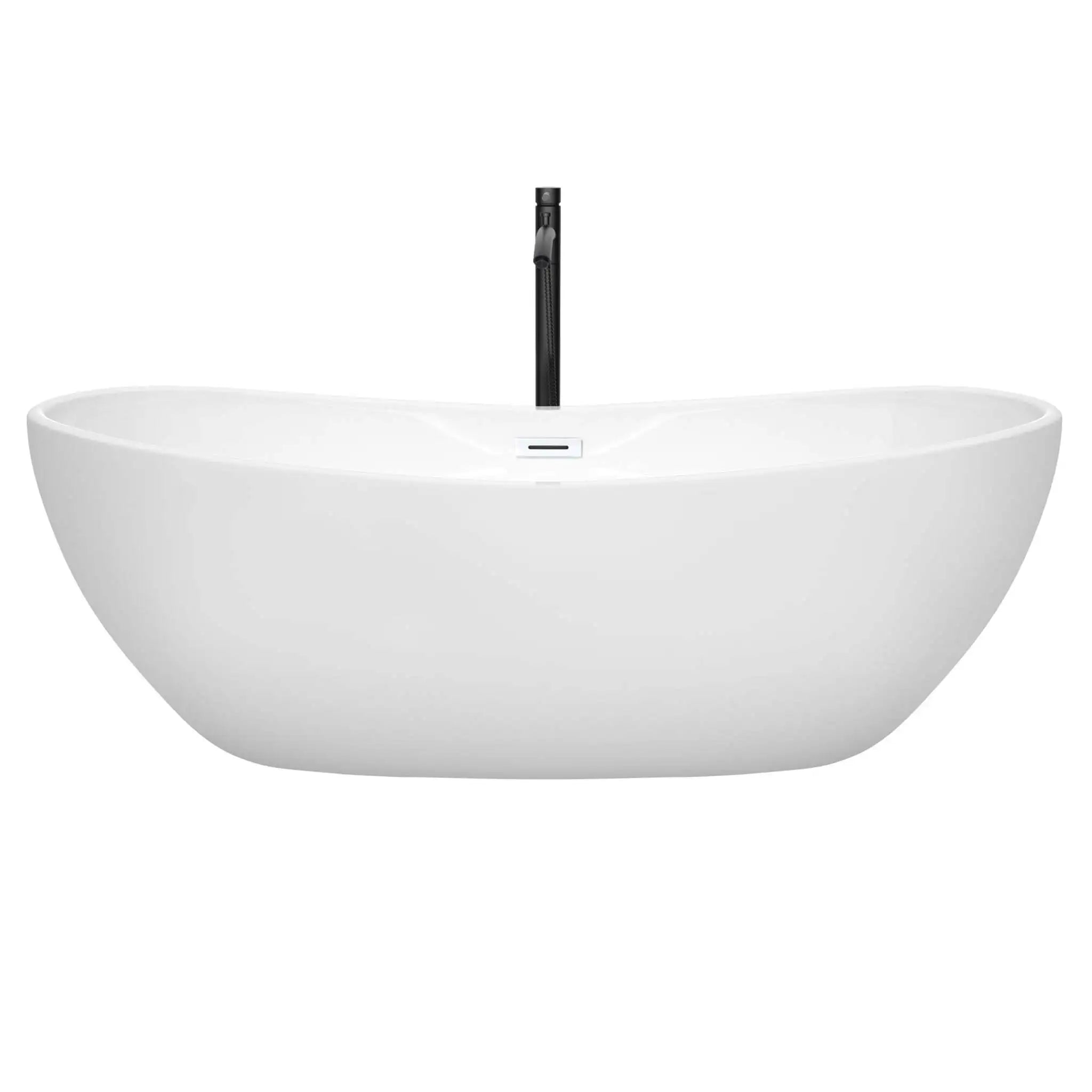 70" White Freestanding Bathtub with Matte Black Faucet - Rebecca by Wyndham (WCOBT101470SWATPBK) image 2