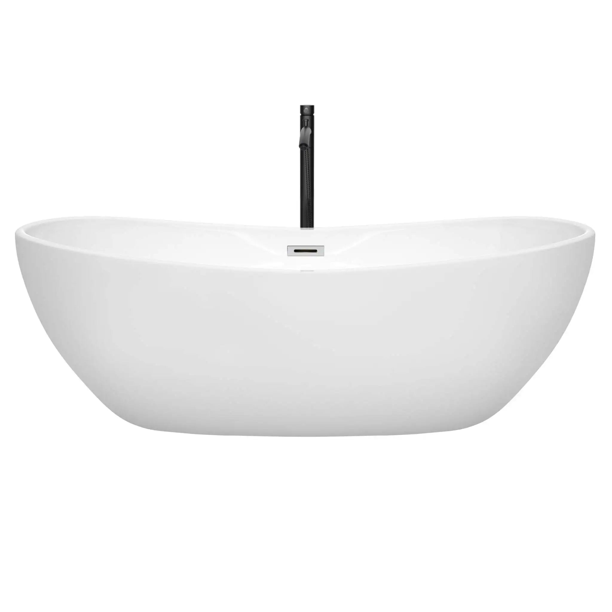 70" White Freestanding Bathtub with Polished Chrome Faucet - Rebecca by Wyndham (WCOBT101470PCATPBK) image 2