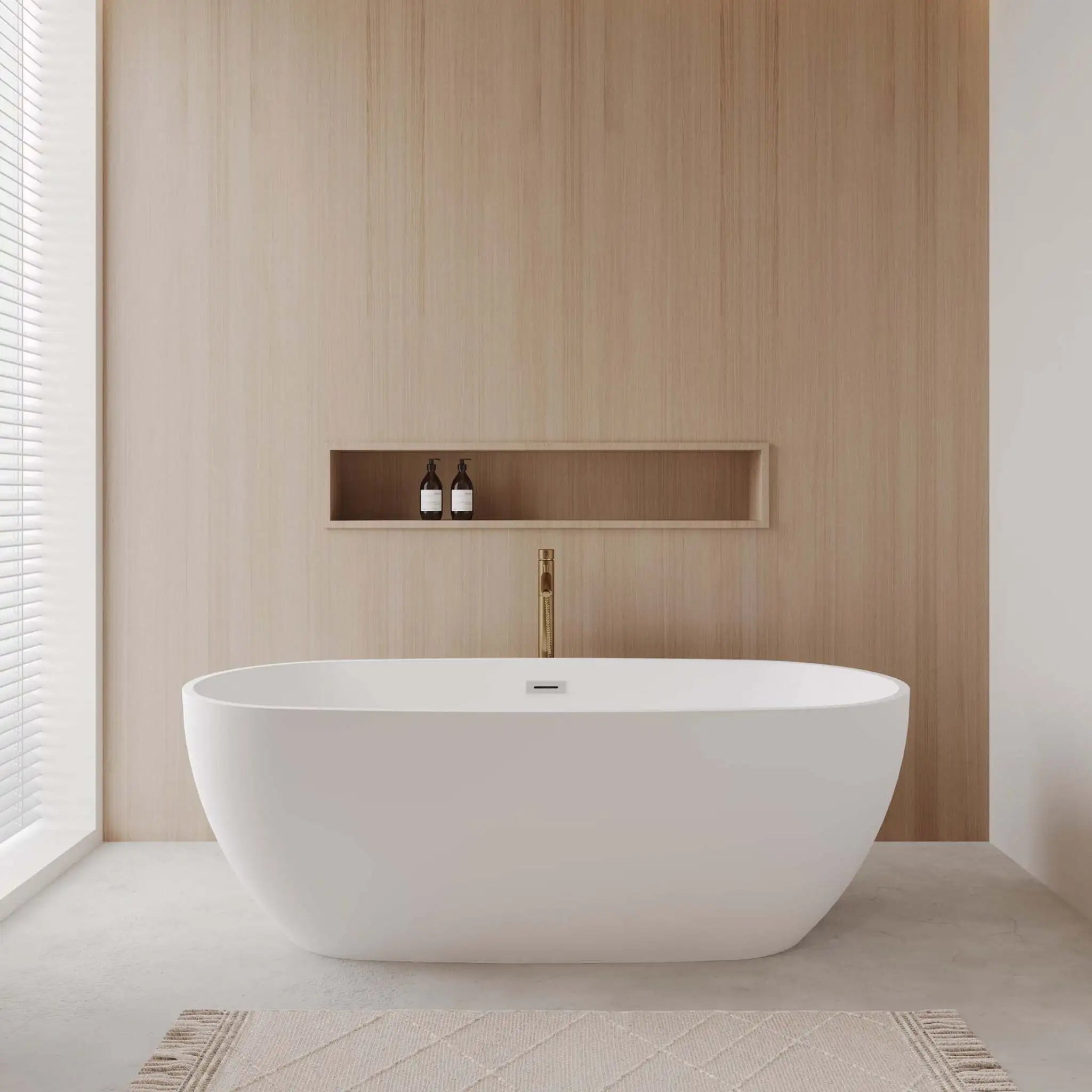 71" Matte White Freestanding Bathtub with Brushed Gold Faucet - Juno by Wyndham (WCBTE306171MWPCATPGD) image 1