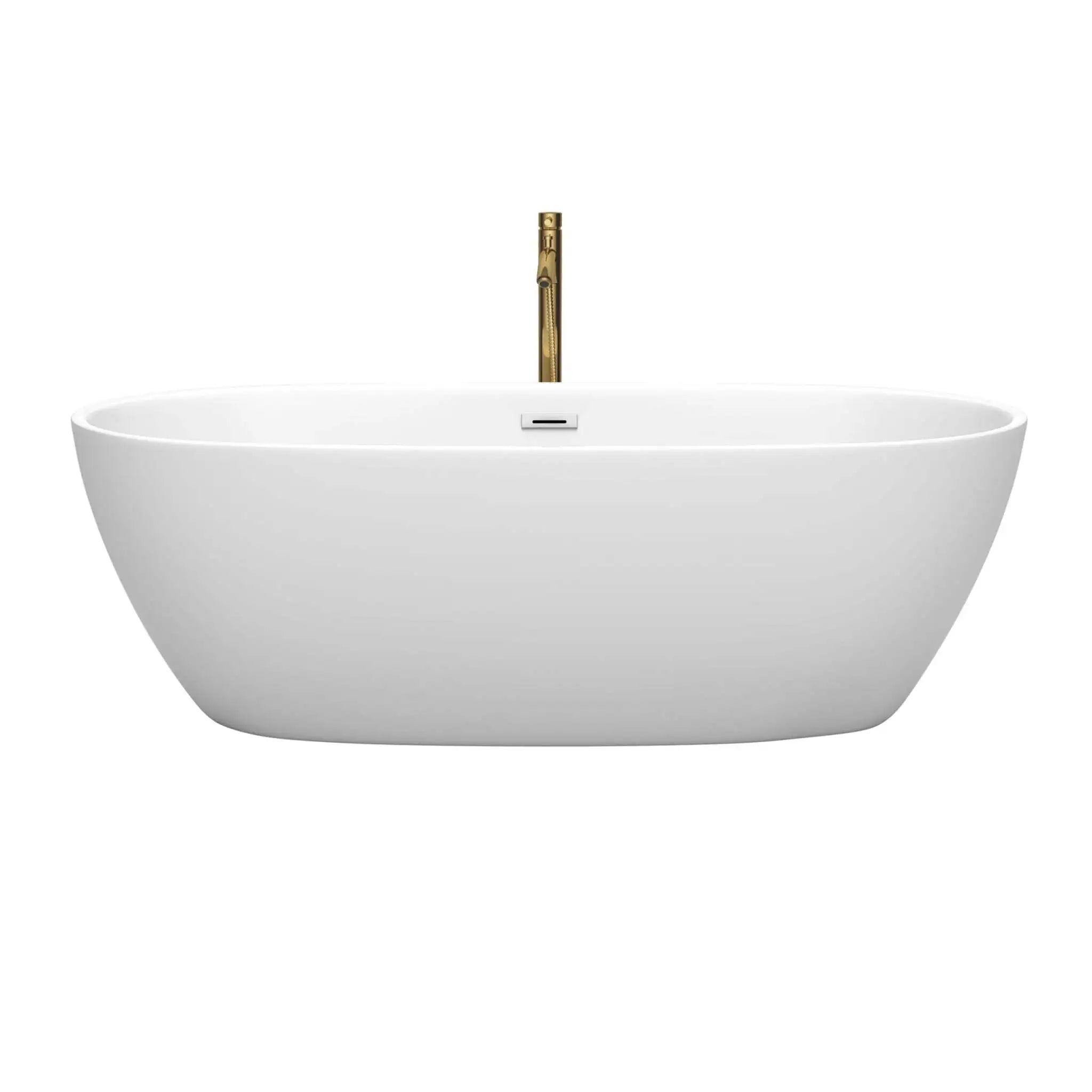 71" Matte White Freestanding Bathtub with Brushed Gold Faucet - Juno by Wyndham (WCBTE306171MWPCATPGD) image 2