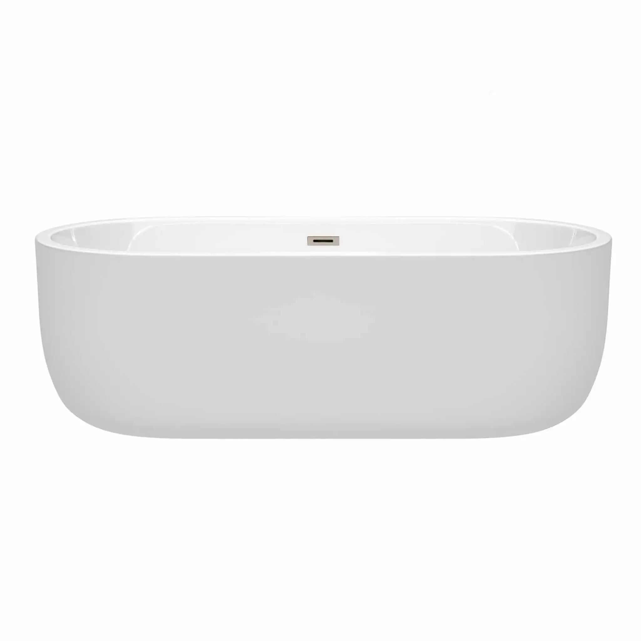 71" White Freestanding Bathtub, Brushed Nickel Trim - Juliette by Wyndham (WCOBT101371BNTRIM) image 2