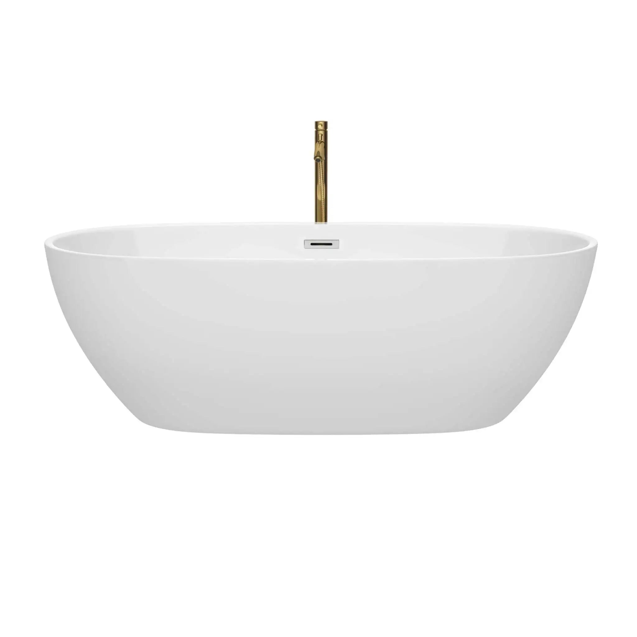 71" White Freestanding Bathtub with Brushed Gold Faucet - Juno by Wyndham (WCBTK156171PCATPGD) image 2