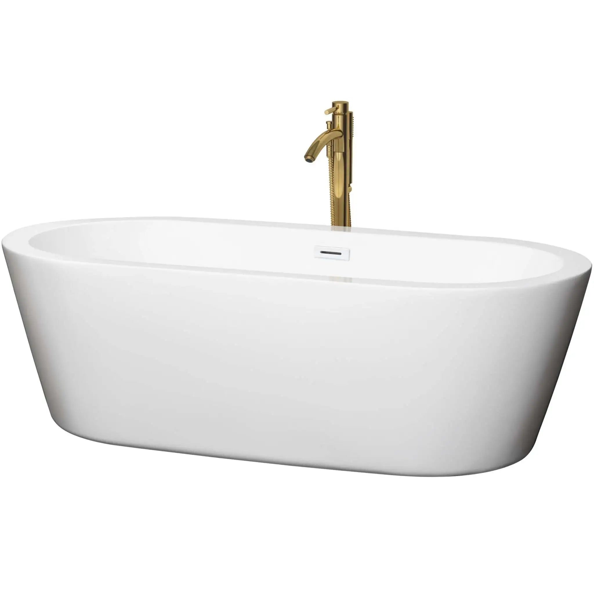 71" White Freestanding Bathtub with Brushed Gold Faucet - Mermaid by Wyndham (WCOBT100371SWATPGD) image