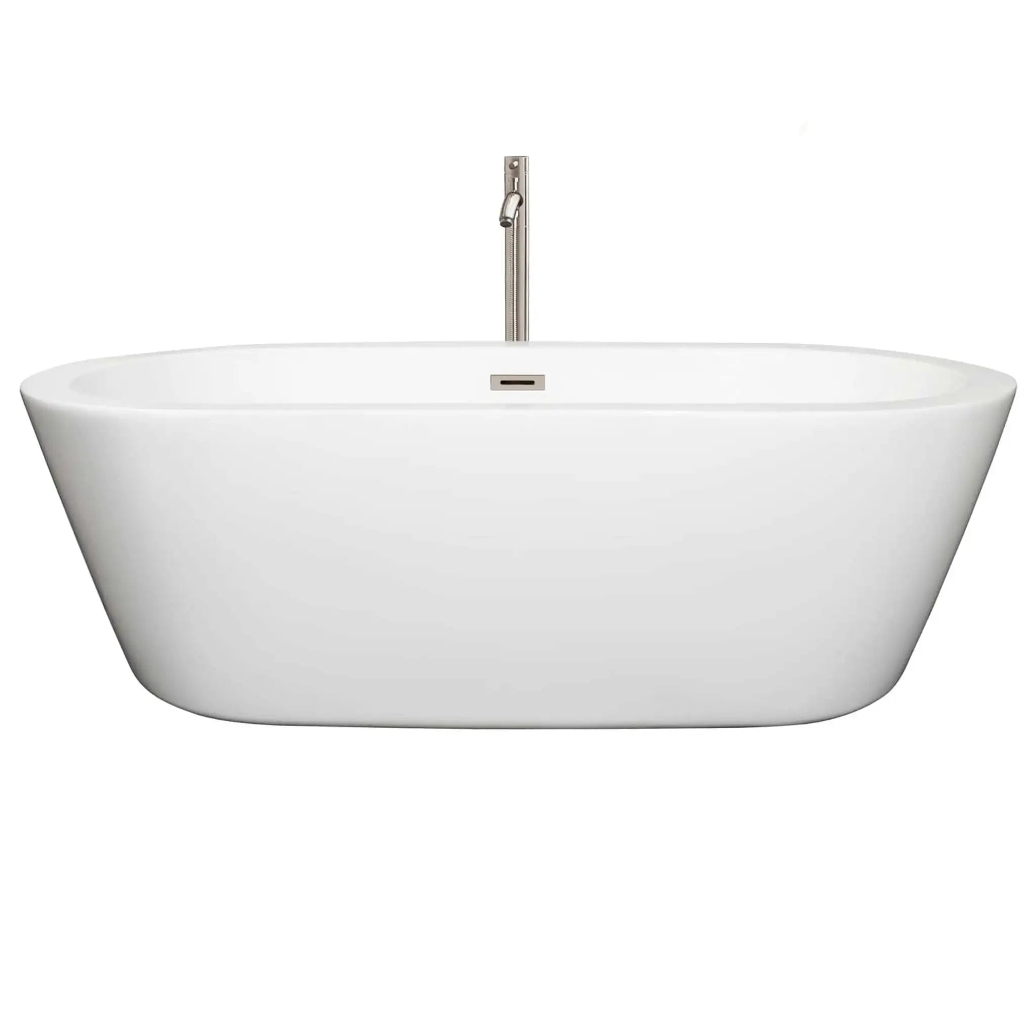 71" White Freestanding Bathtub with Brushed Nickel Faucet - Mermaid by Wyndham (WCOBT100371ATP11BN) image 2