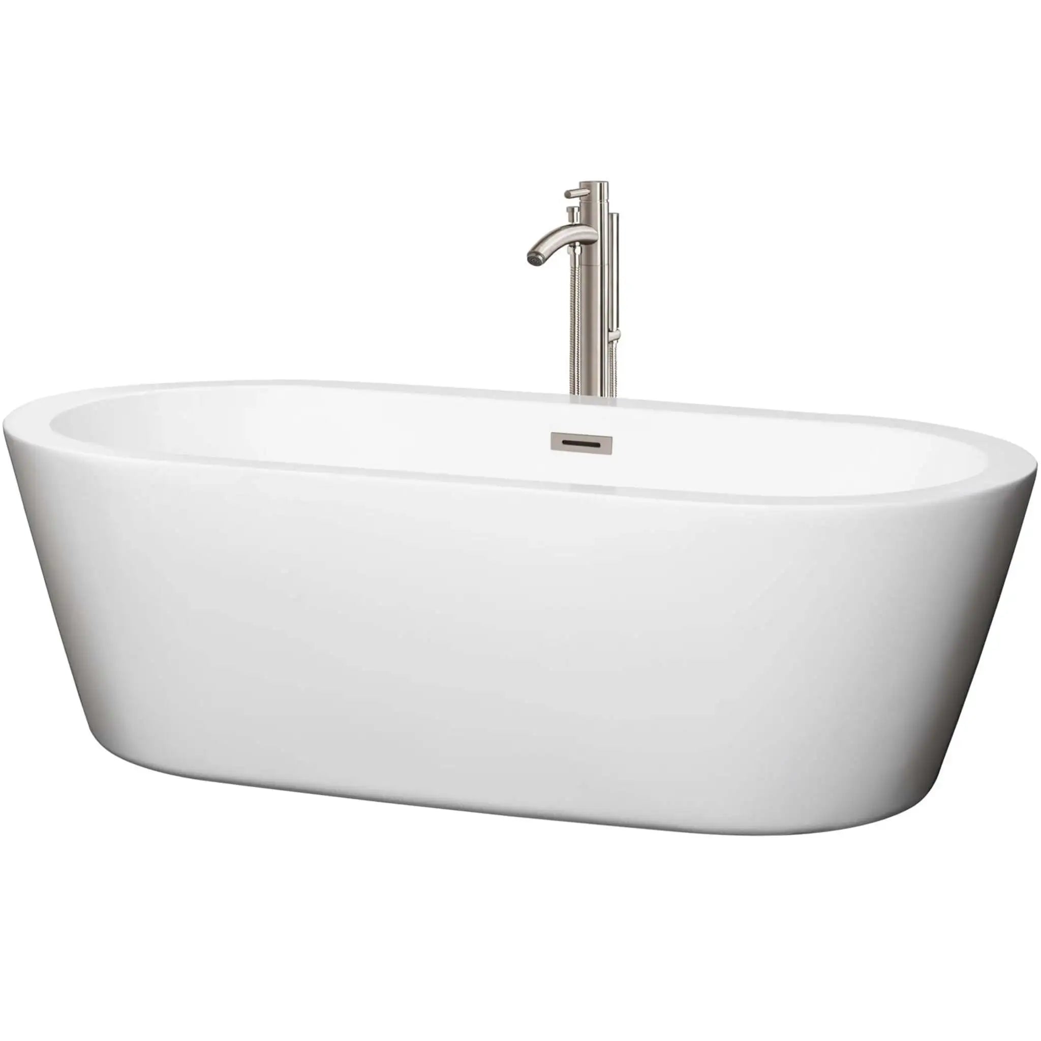71" White Freestanding Bathtub with Brushed Nickel Faucet - Mermaid by Wyndham (WCOBT100371ATP11BN) image