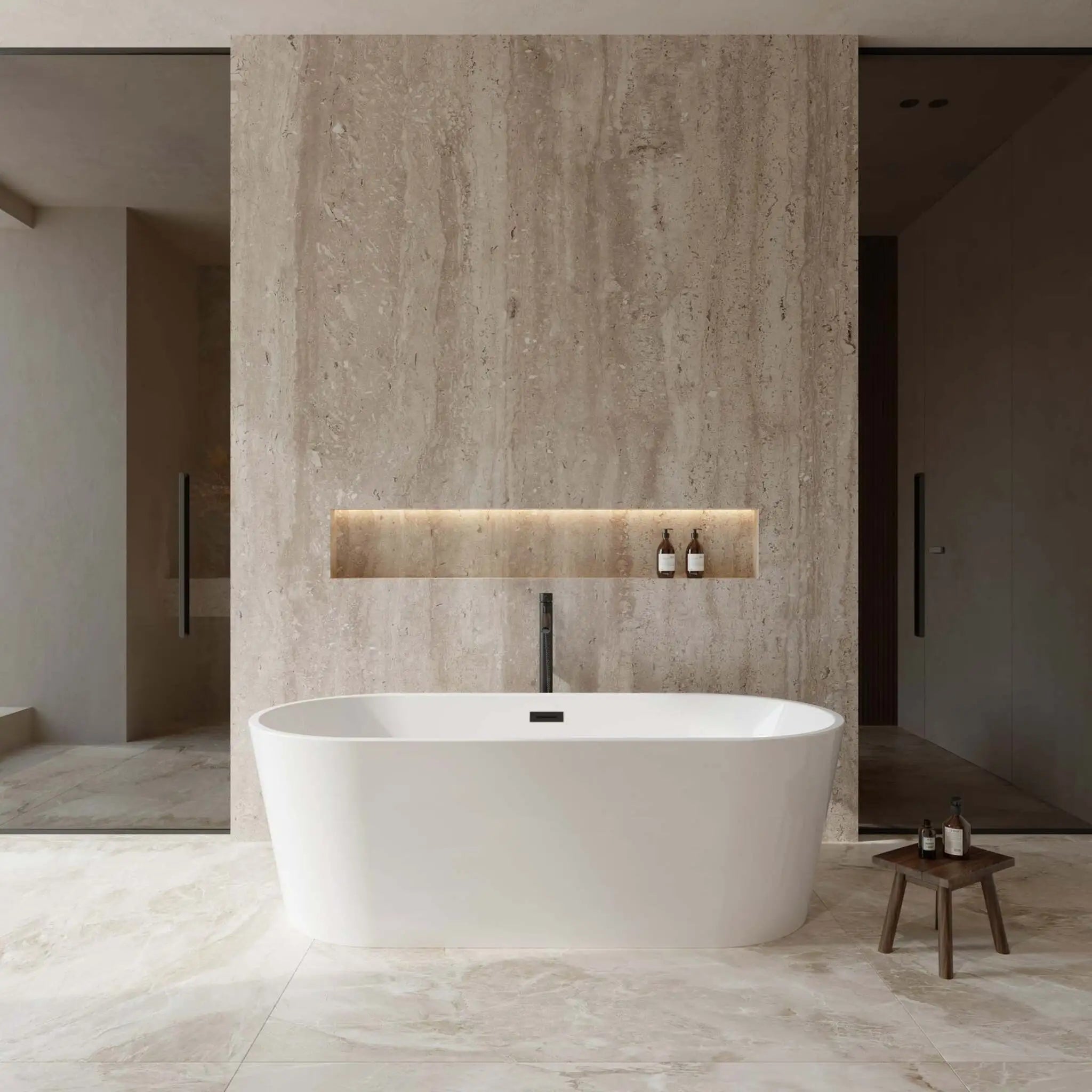 71" White Freestanding Bathtub with Matte Black Faucet - Carissa by Wyndham (WCOBT101271MBATPBK) image 1