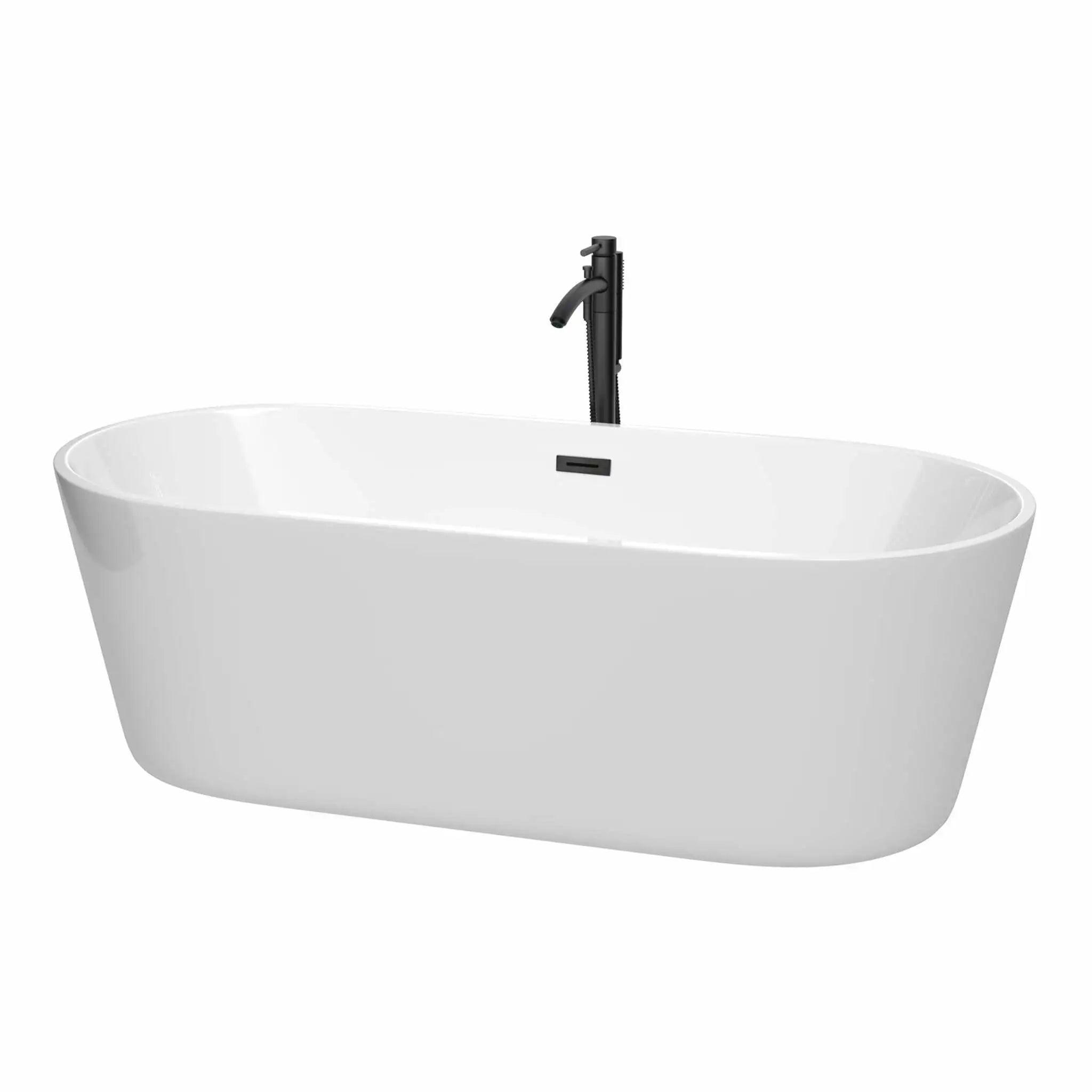 71" White Freestanding Bathtub with Matte Black Faucet - Carissa by Wyndham (WCOBT101271MBATPBK) image