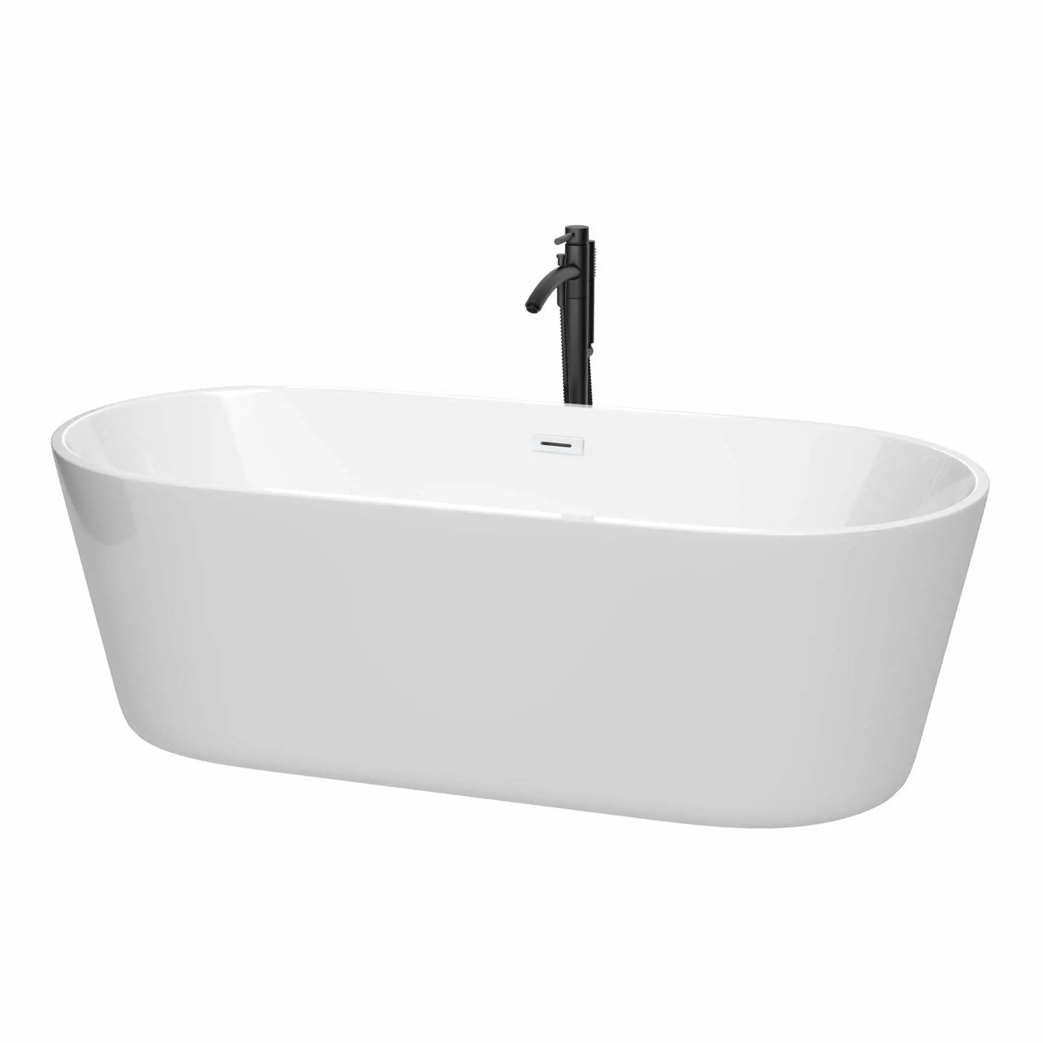 71" White Freestanding Bathtub with Matte Black Faucet - Carissa by Wyndham (WCOBT101271SWATPBK) image
