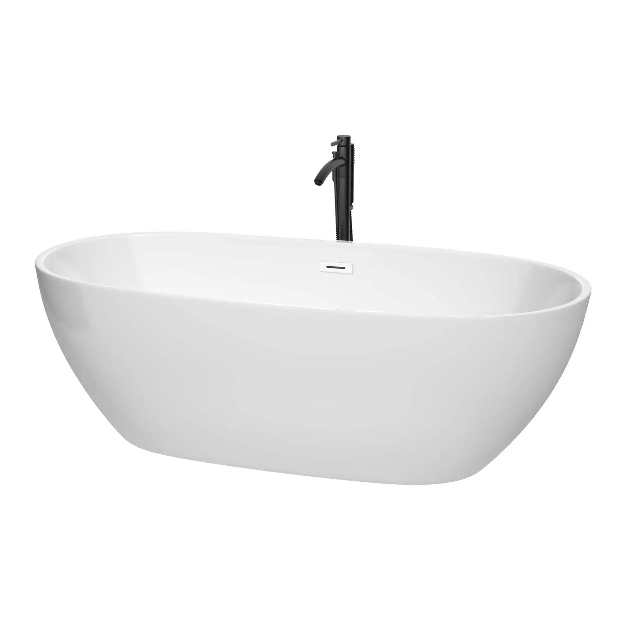 71" White Freestanding Bathtub with Matte Black Faucet - Juno by Wyndham (WCBTK156171SWATPBK) image