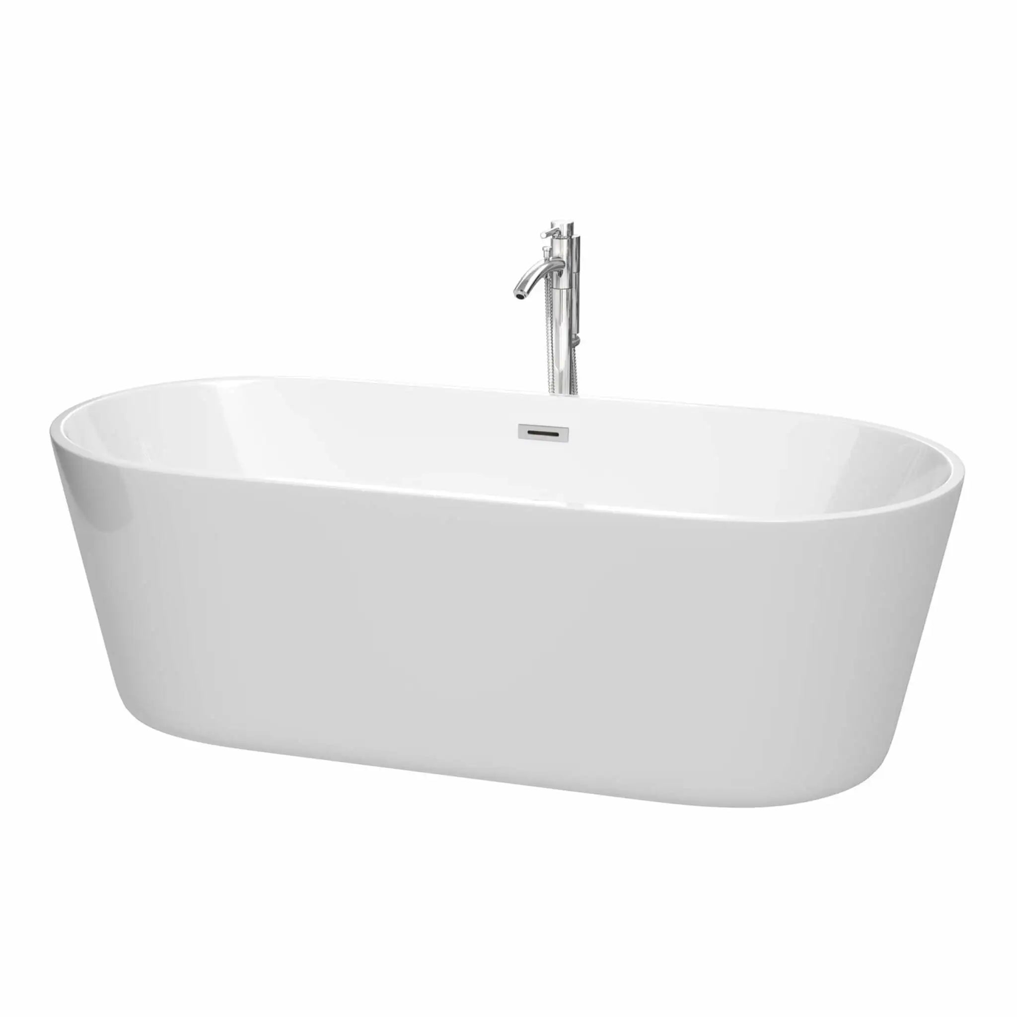 71" White Freestanding Bathtub with Polished Chrome Faucet - Carissa by Wyndham (WCOBT101271ATP11PC) image