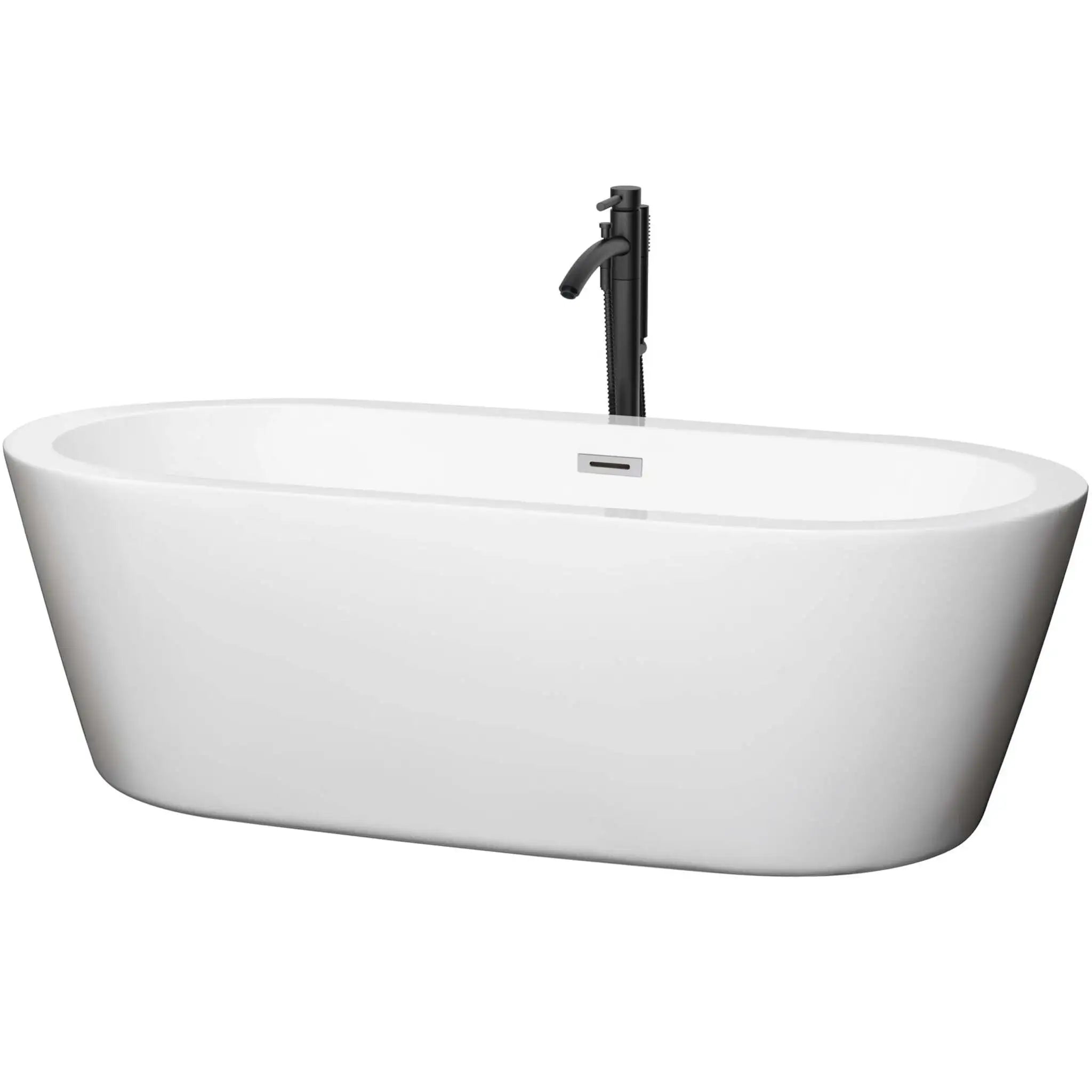71" White Freestanding Bathtub with Polished Chrome Faucet - Mermaid by Wyndham (WCOBT100371PCATPBK) image
