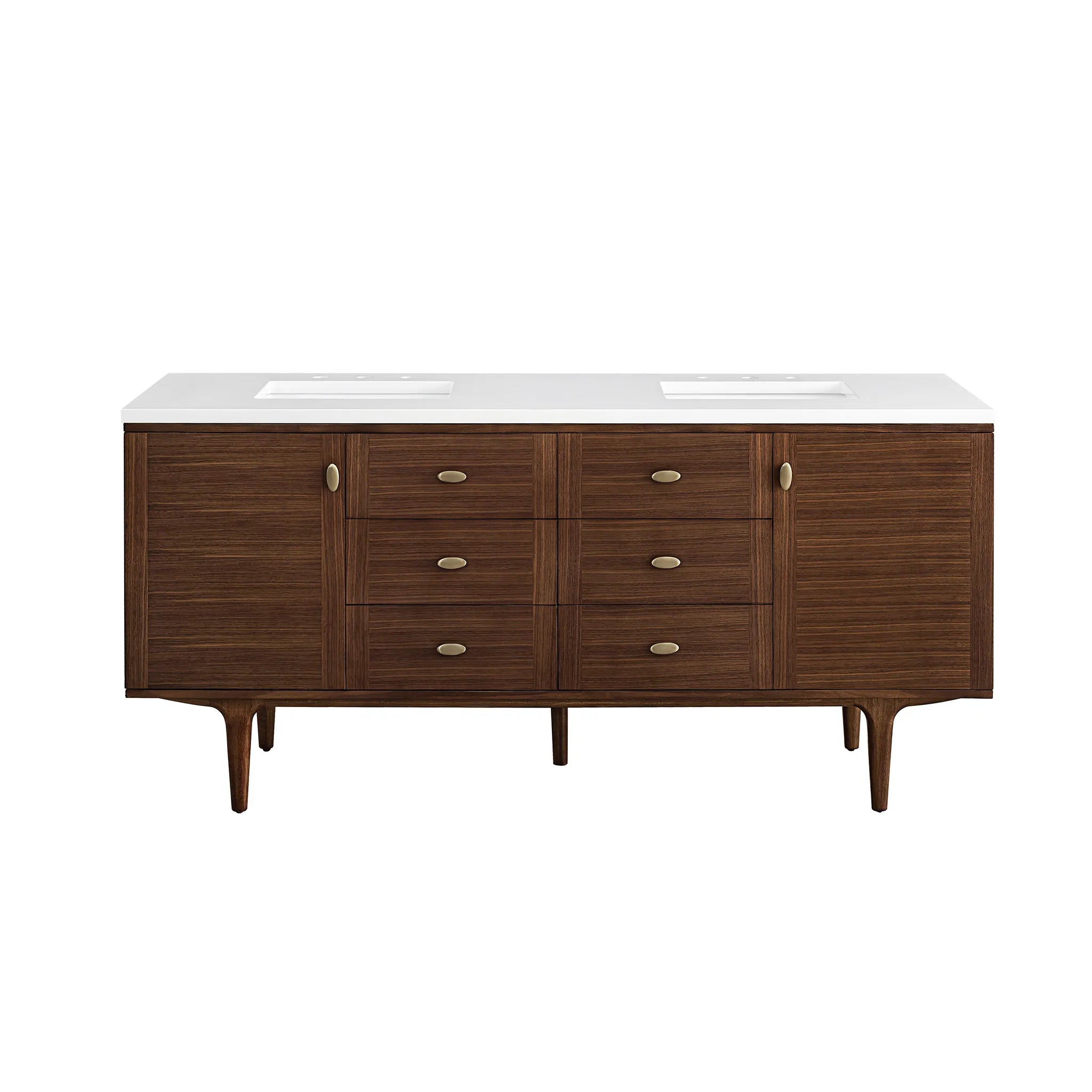 72" Amberly Double Vanity in Mid-Century Walnut-White Zeus Silestone-8" Widespread image 1