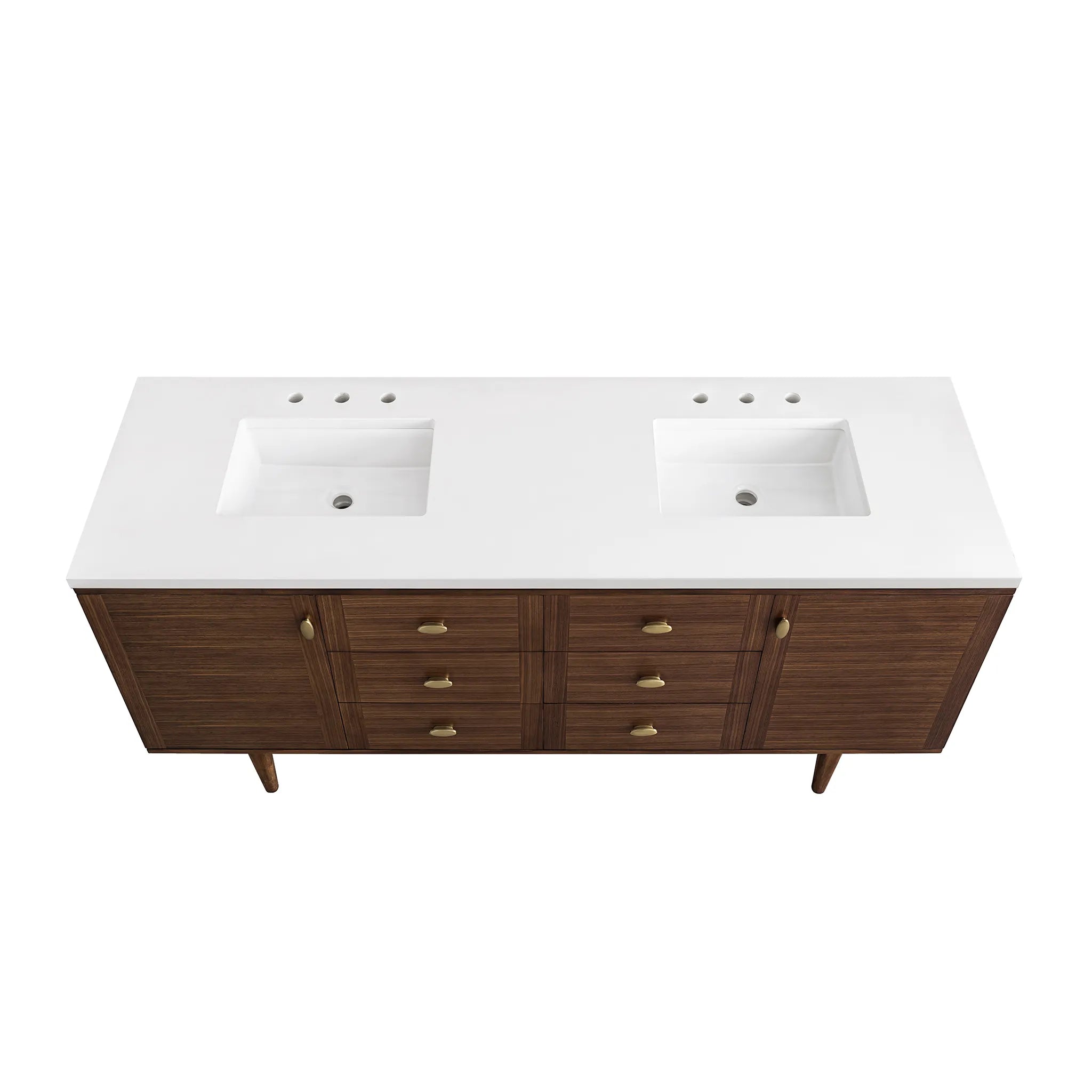 72" Amberly Double Vanity in Mid-Century Walnut-White Zeus Silestone-8" Widespread image 11