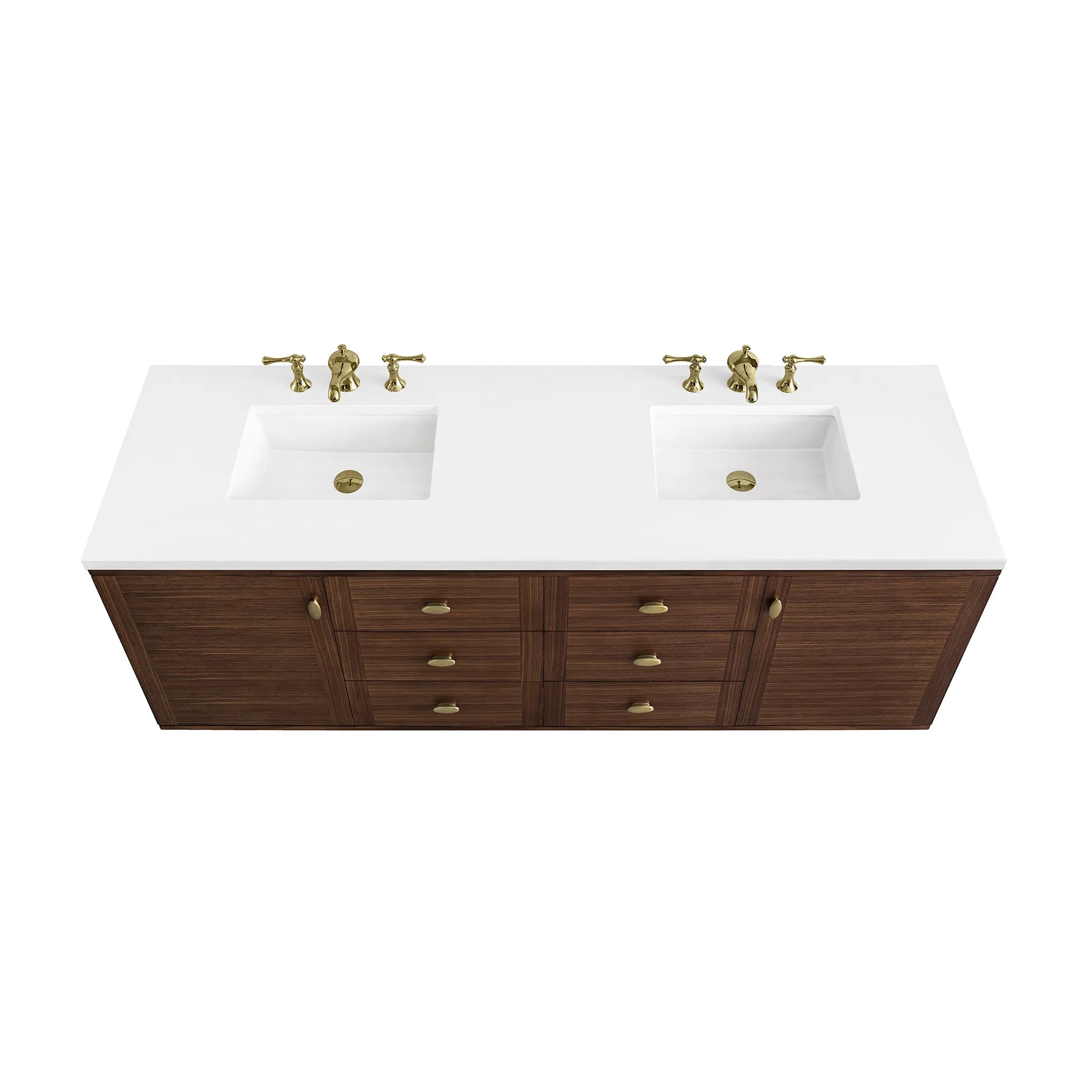 72" Amberly Double Vanity in Mid-Century Walnut-White Zeus Silestone-8" Widespread image 12