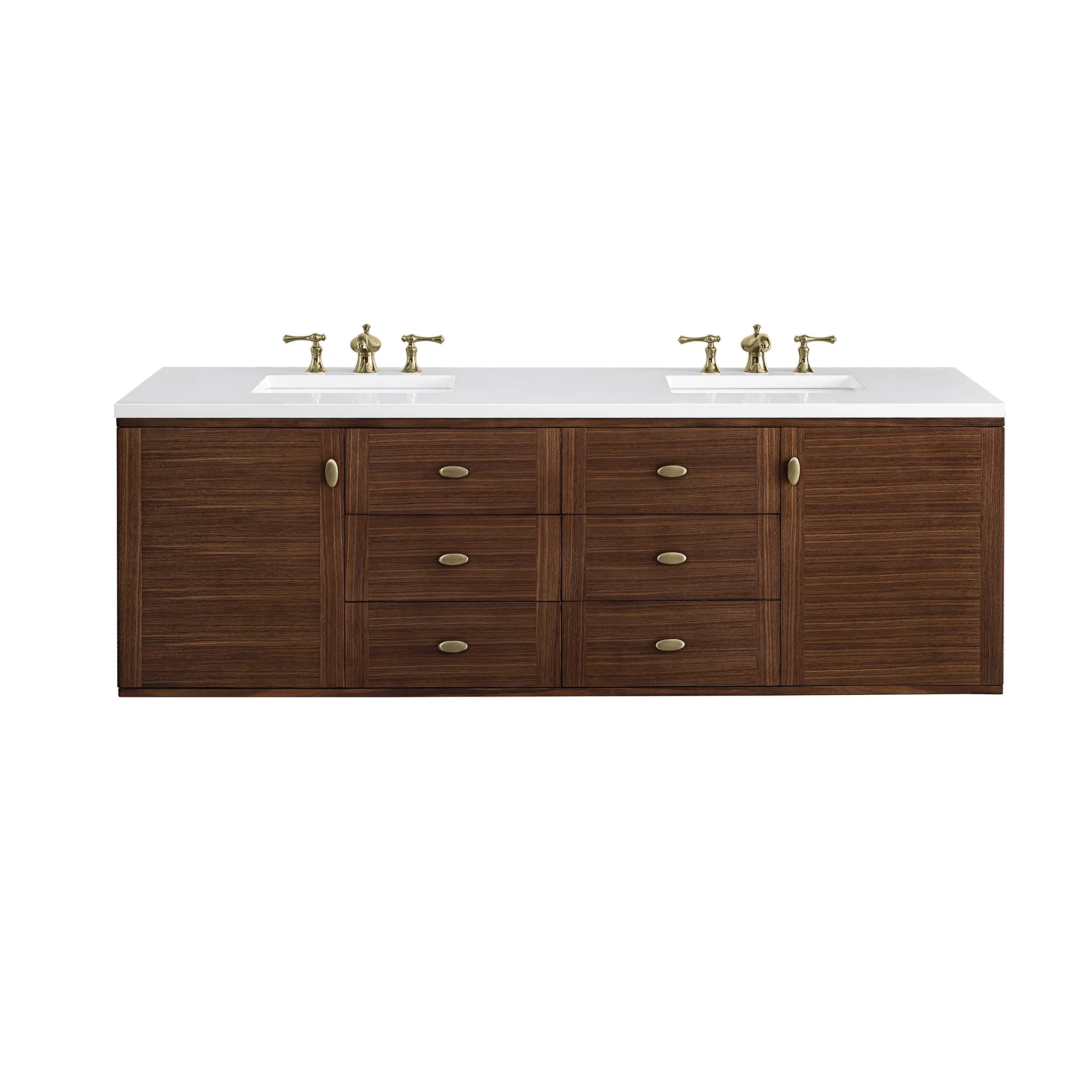 72" Amberly Double Vanity in Mid-Century Walnut-White Zeus Silestone-8" Widespread image 2