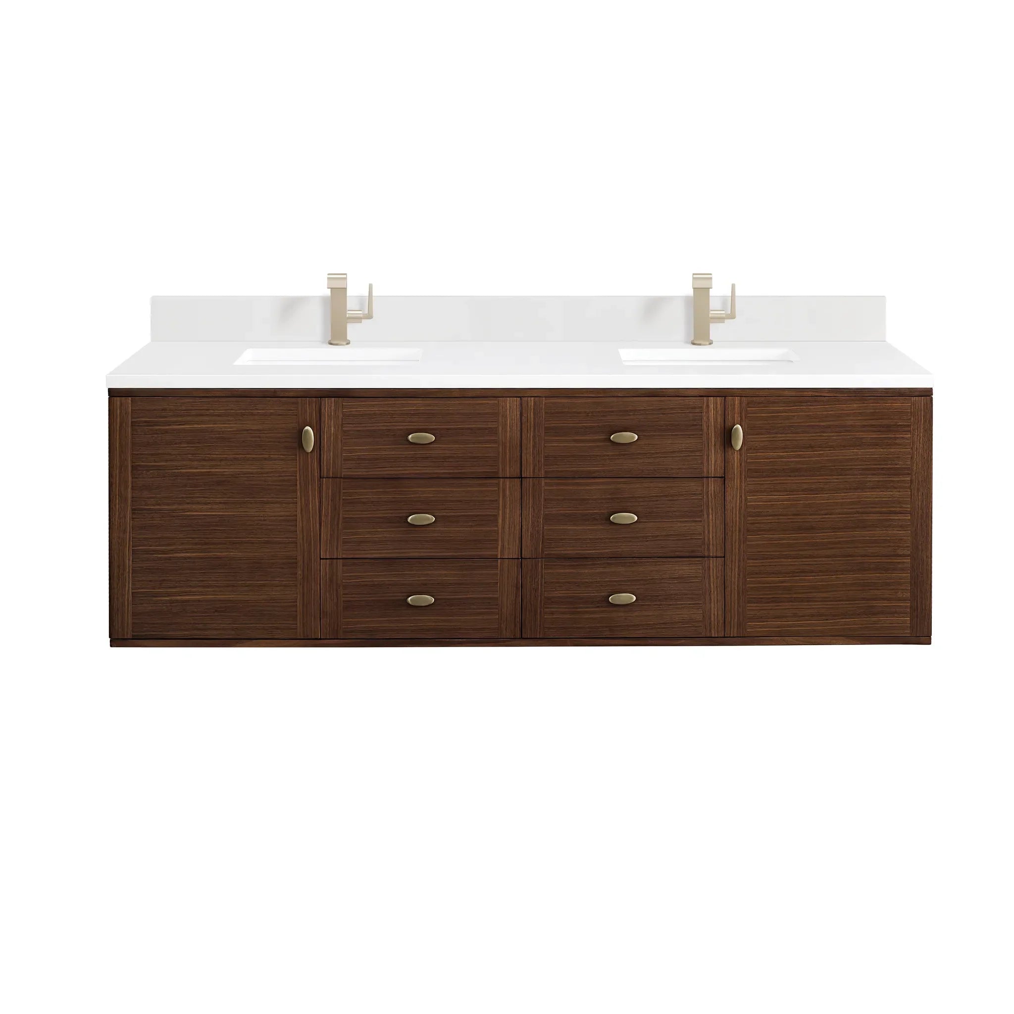 72" Amberly Double Vanity in Mid - Century Walnut by James Martin Vanities - AURA Modern Home