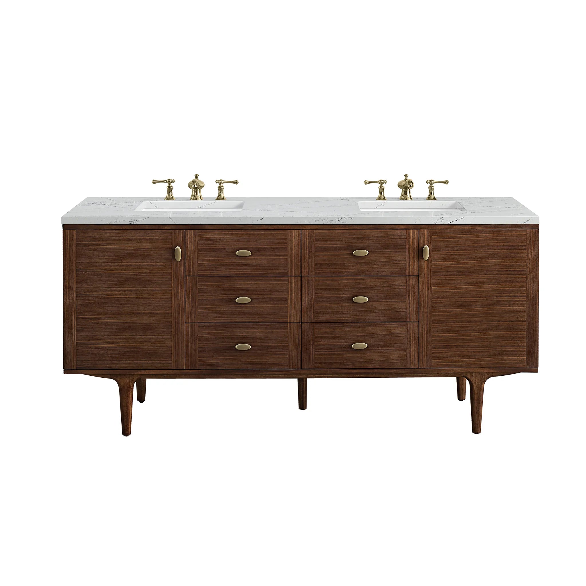 72" Amberly Double Vanity in Mid-Century Walnut Wireless Charger-Ethereal Noctis Silestone-8" Widespread image