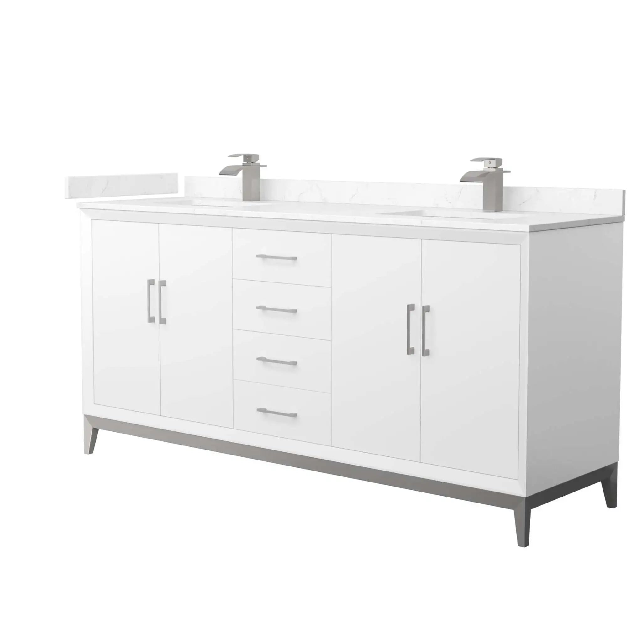72" Amici Double Bathroom Vanity in White with Brushed Nickel Trim by Wyndham