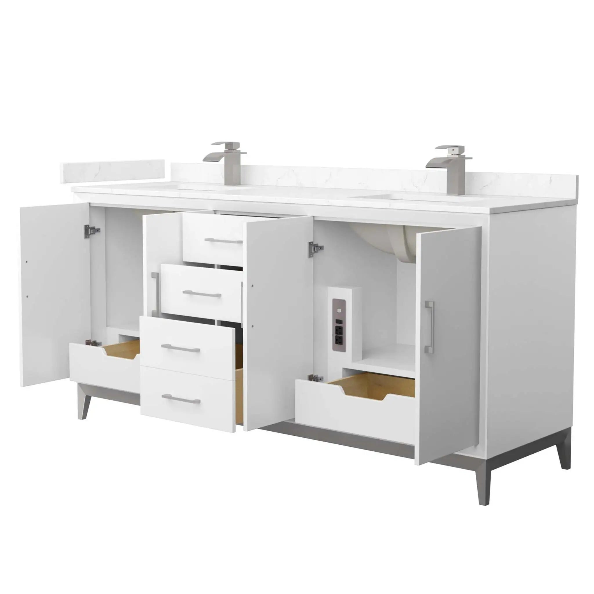 72" Amici Double Bathroom Vanity in White with Brushed Nickel Trim by Wyndham