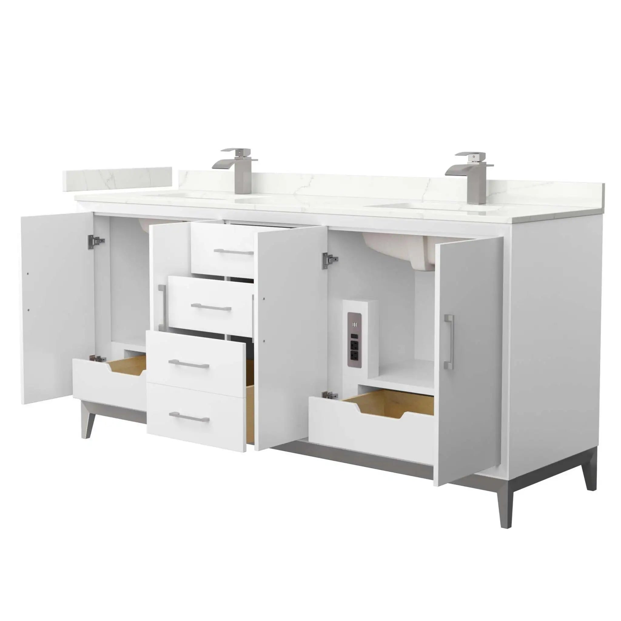 72" Amici Double Bathroom Vanity in White with Brushed Nickel Trim by Wyndham