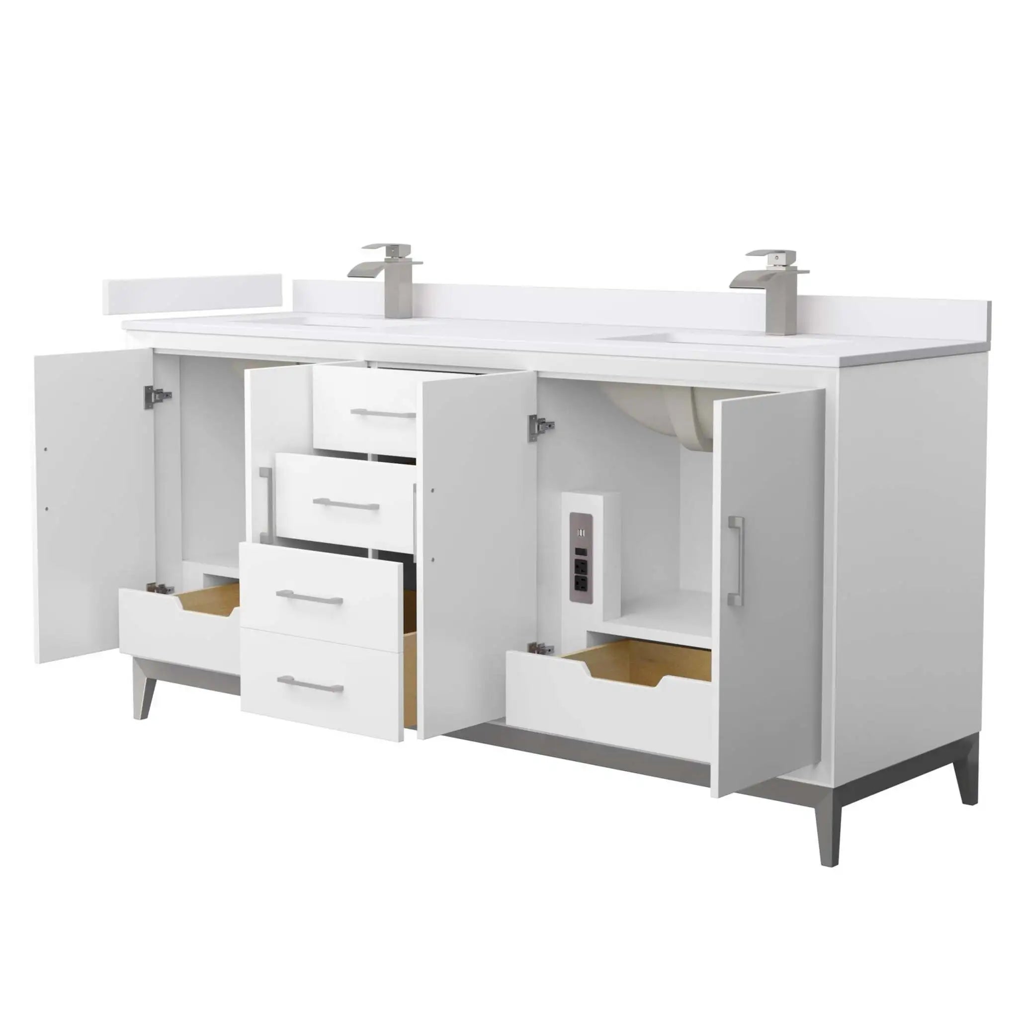 72" Amici Double Bathroom Vanity in White with Brushed Nickel Trim by Wyndham