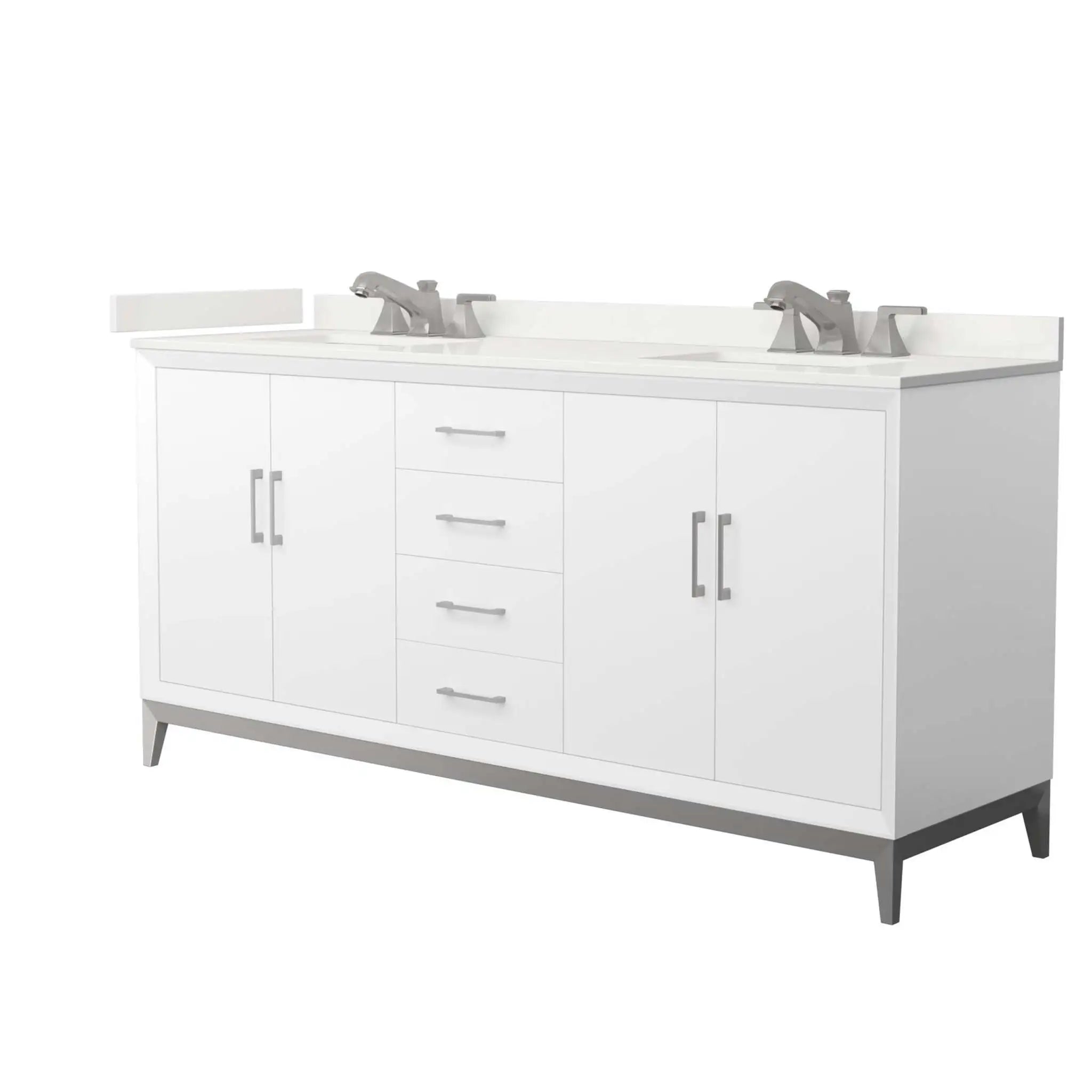 72" Amici Double Bathroom Vanity in White with Brushed Nickel Trim by Wyndham