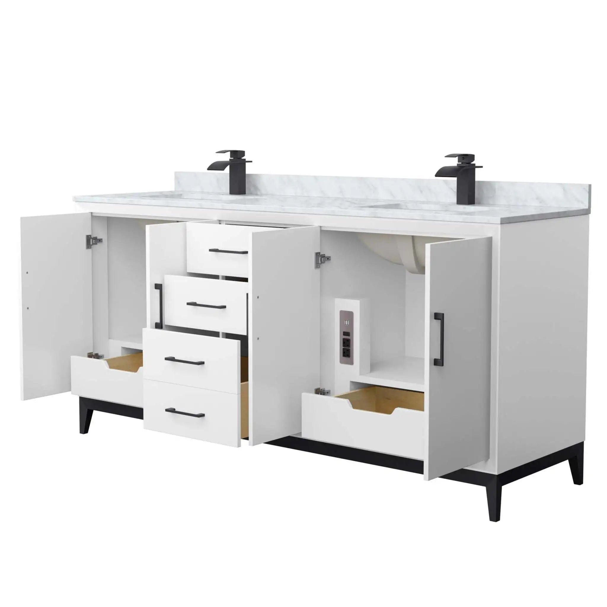 72" Amici Double Bathroom Vanity in White with Matte Black Trim by Wyndham