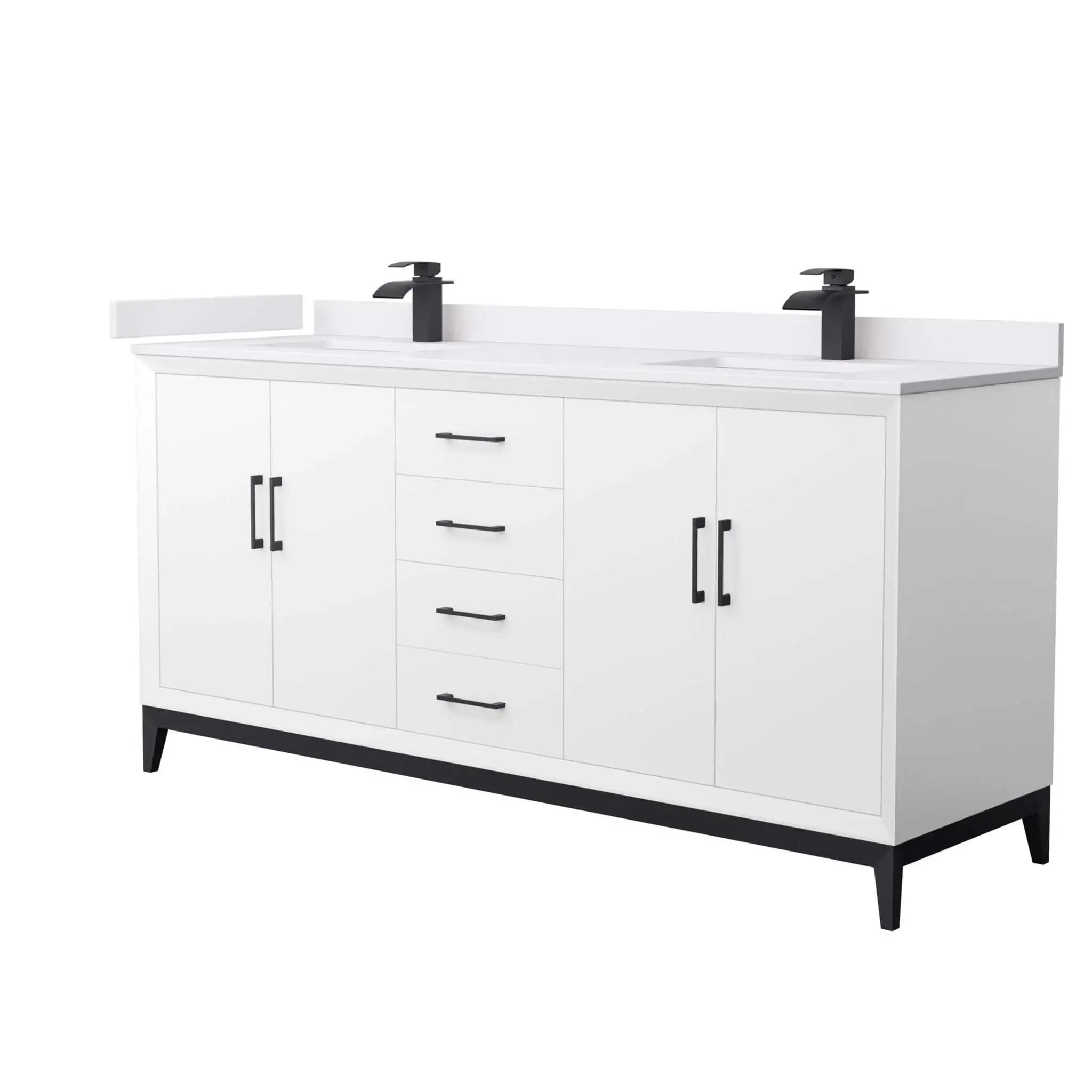 72" Amici Double Bathroom Vanity in White with Matte Black Trim by Wyndham