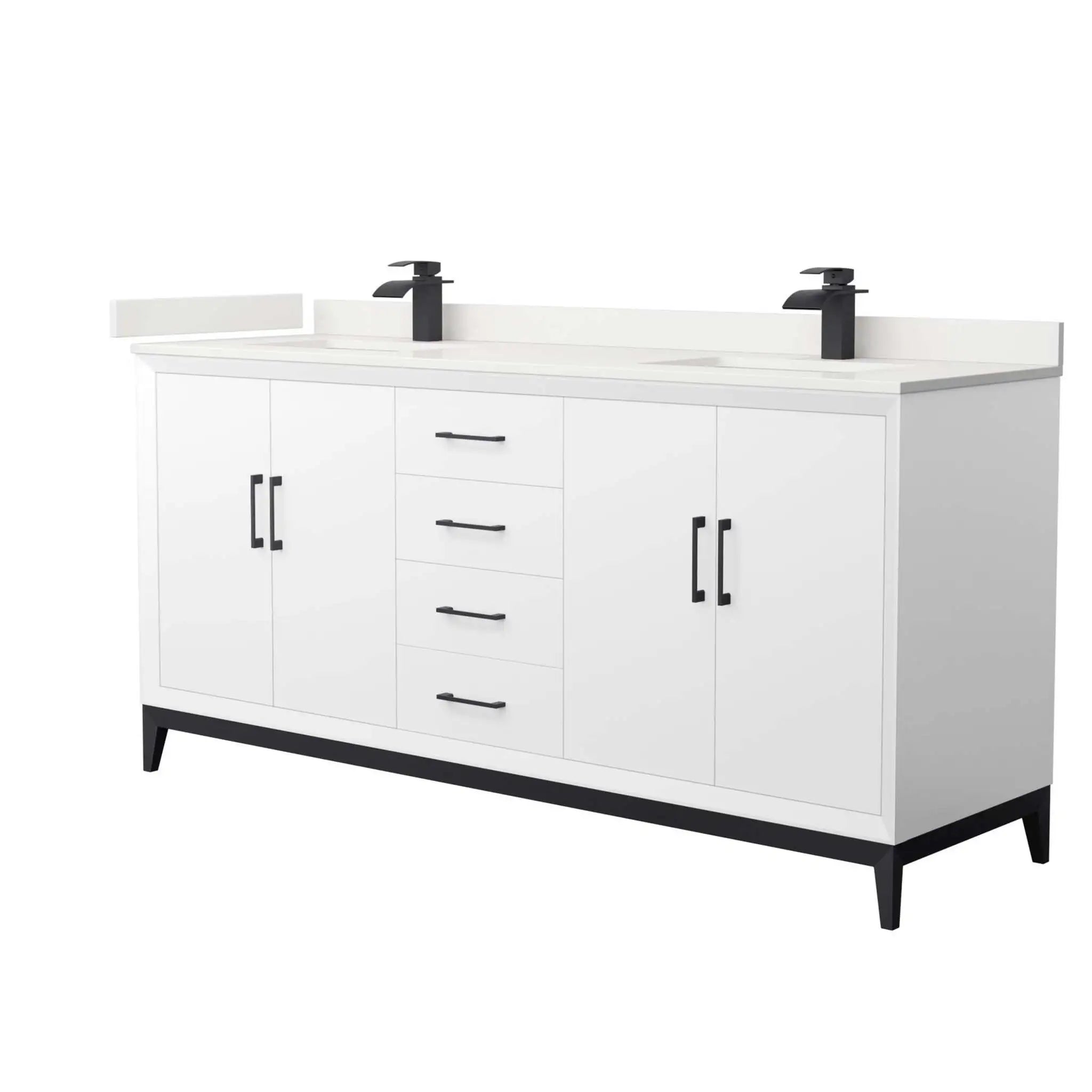 72" Amici Double Bathroom Vanity in White with Matte Black Trim by Wyndham