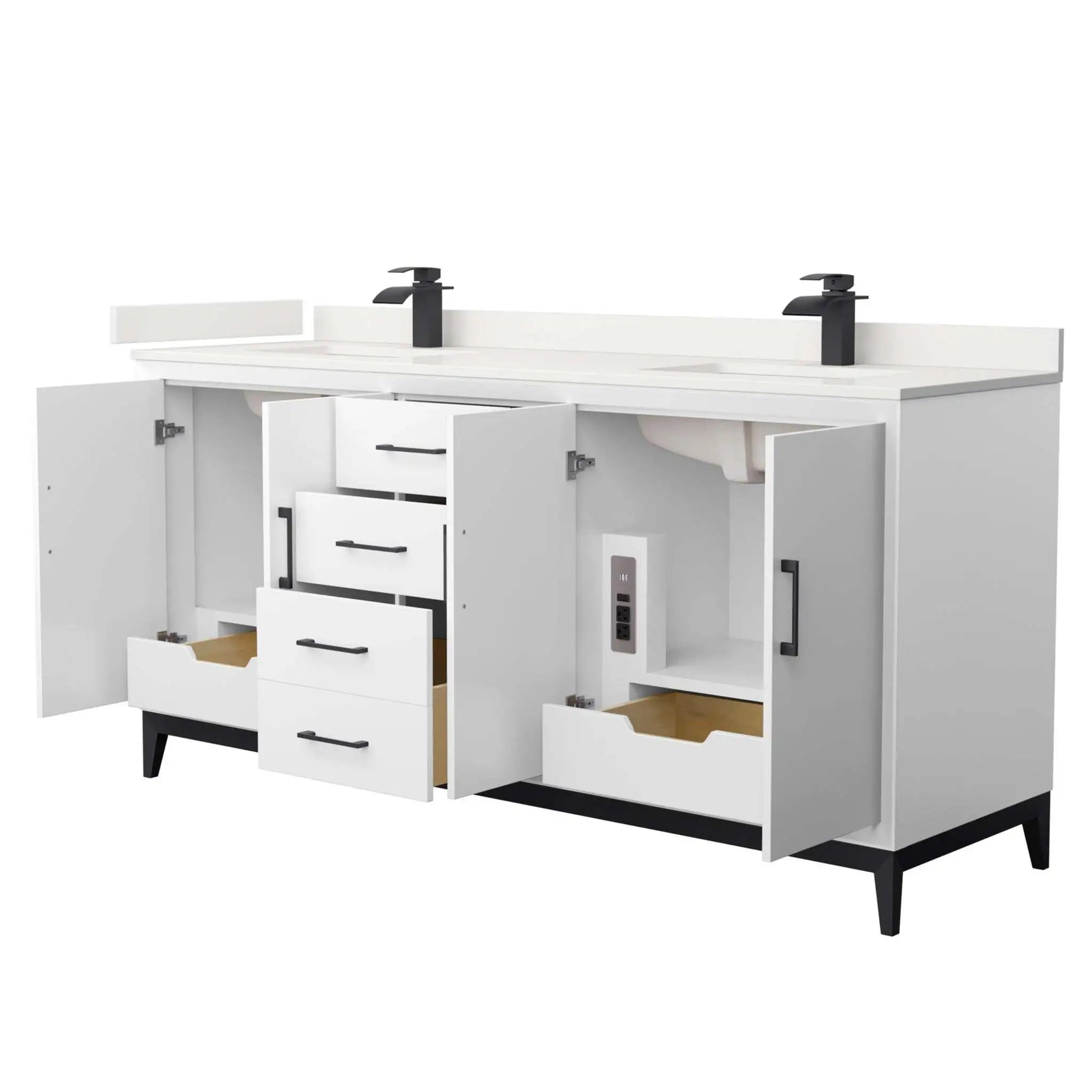 72" Amici Double Bathroom Vanity in White with Matte Black Trim by Wyndham
