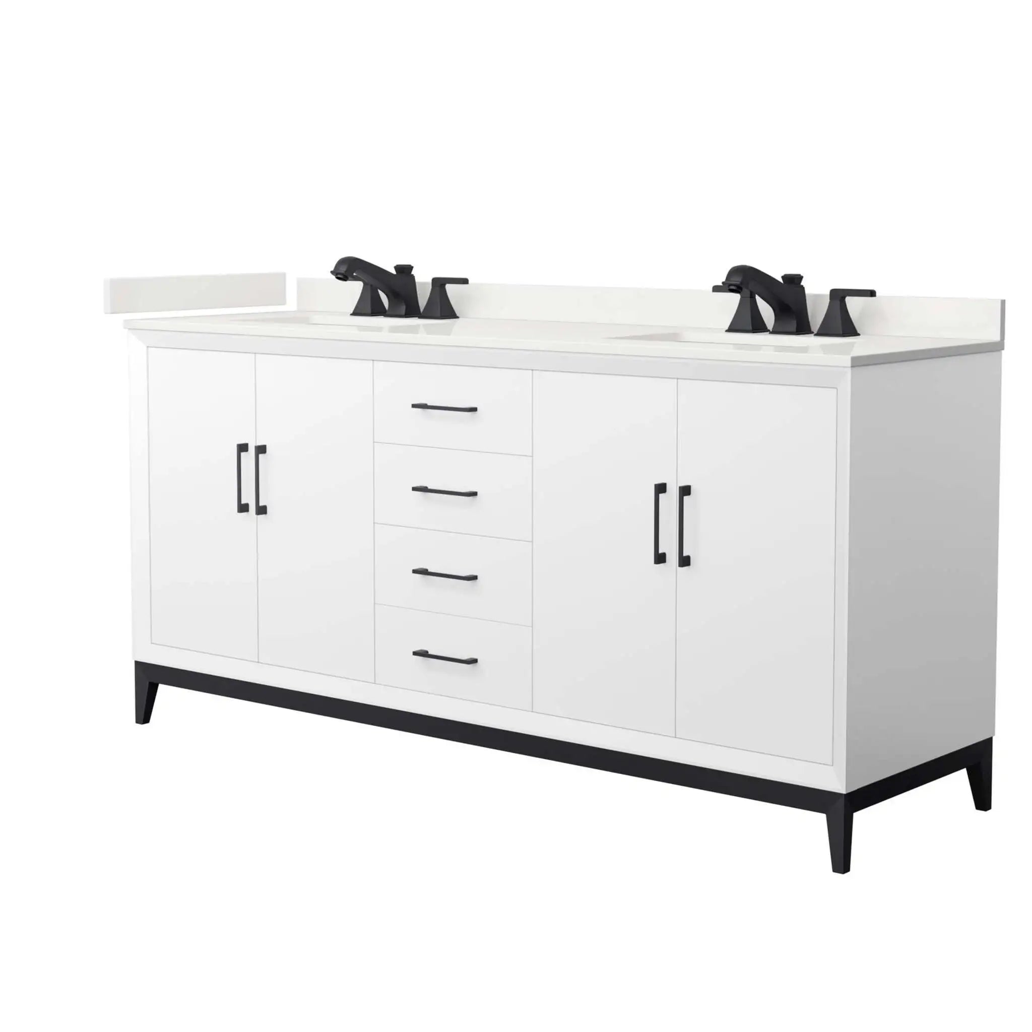 72" Amici Double Bathroom Vanity in White with Matte Black Trim by Wyndham