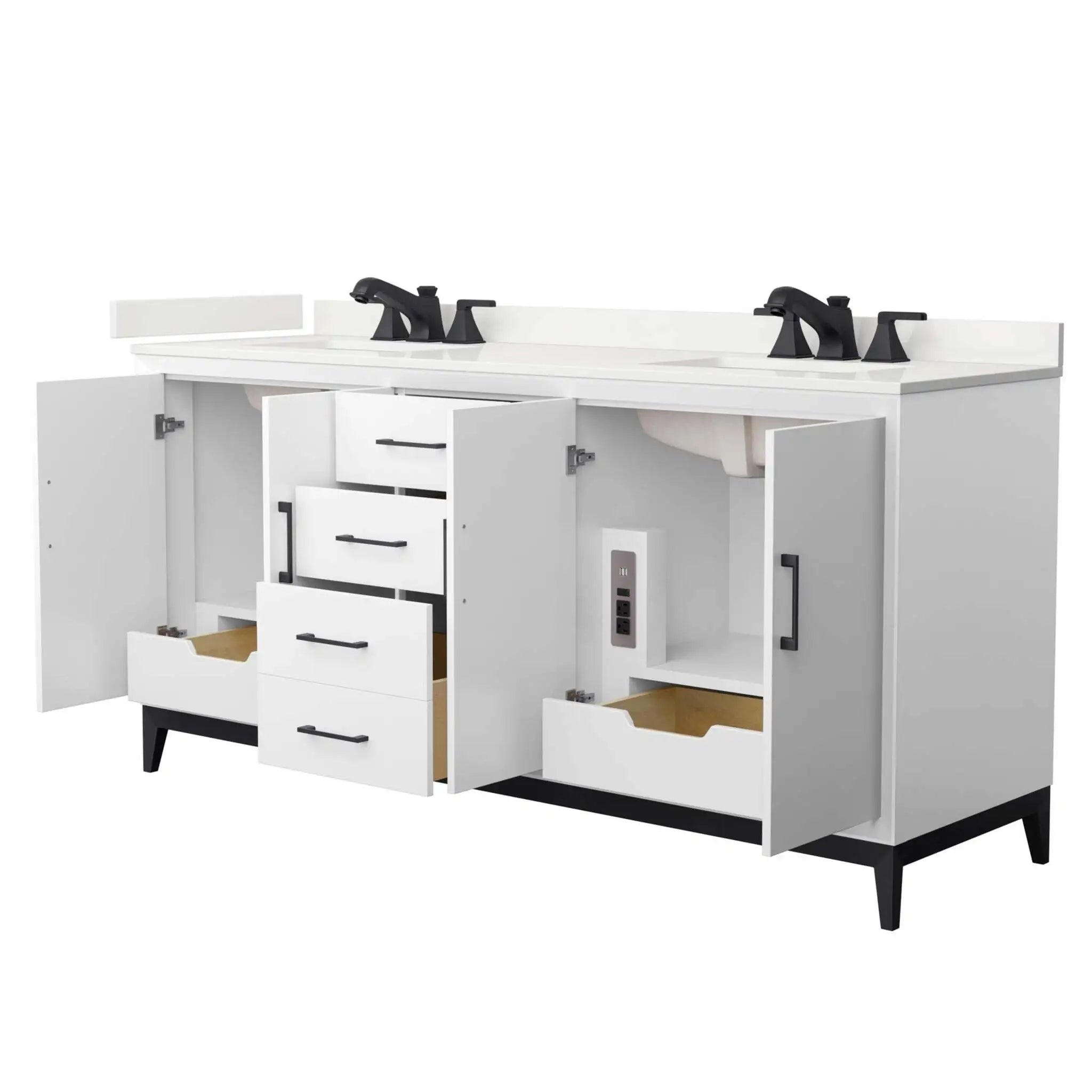 72" Amici Double Bathroom Vanity in White with Matte Black Trim by Wyndham