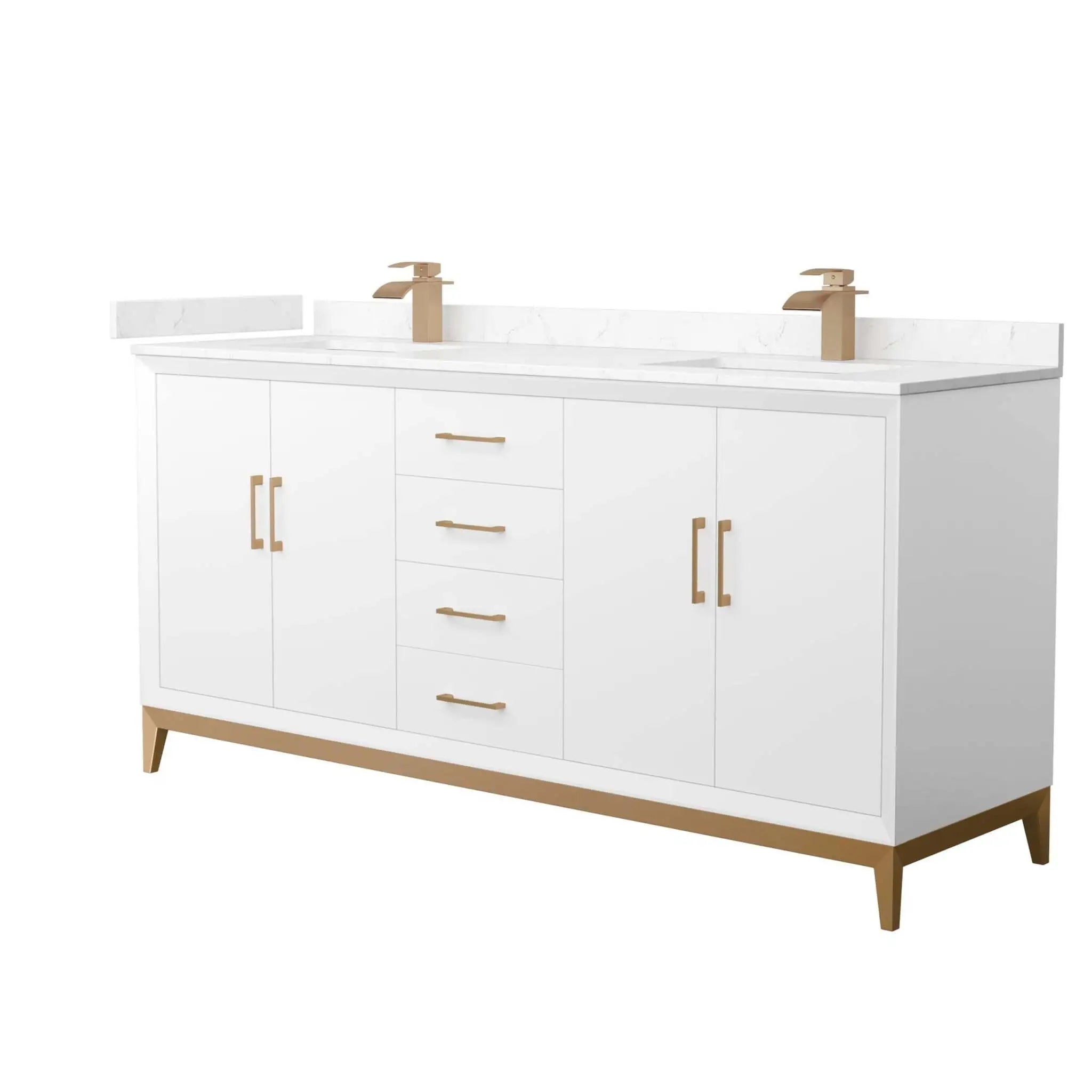 72" Amici Double Bathroom Vanity in White with Satin Bronze Trim by Wyndham