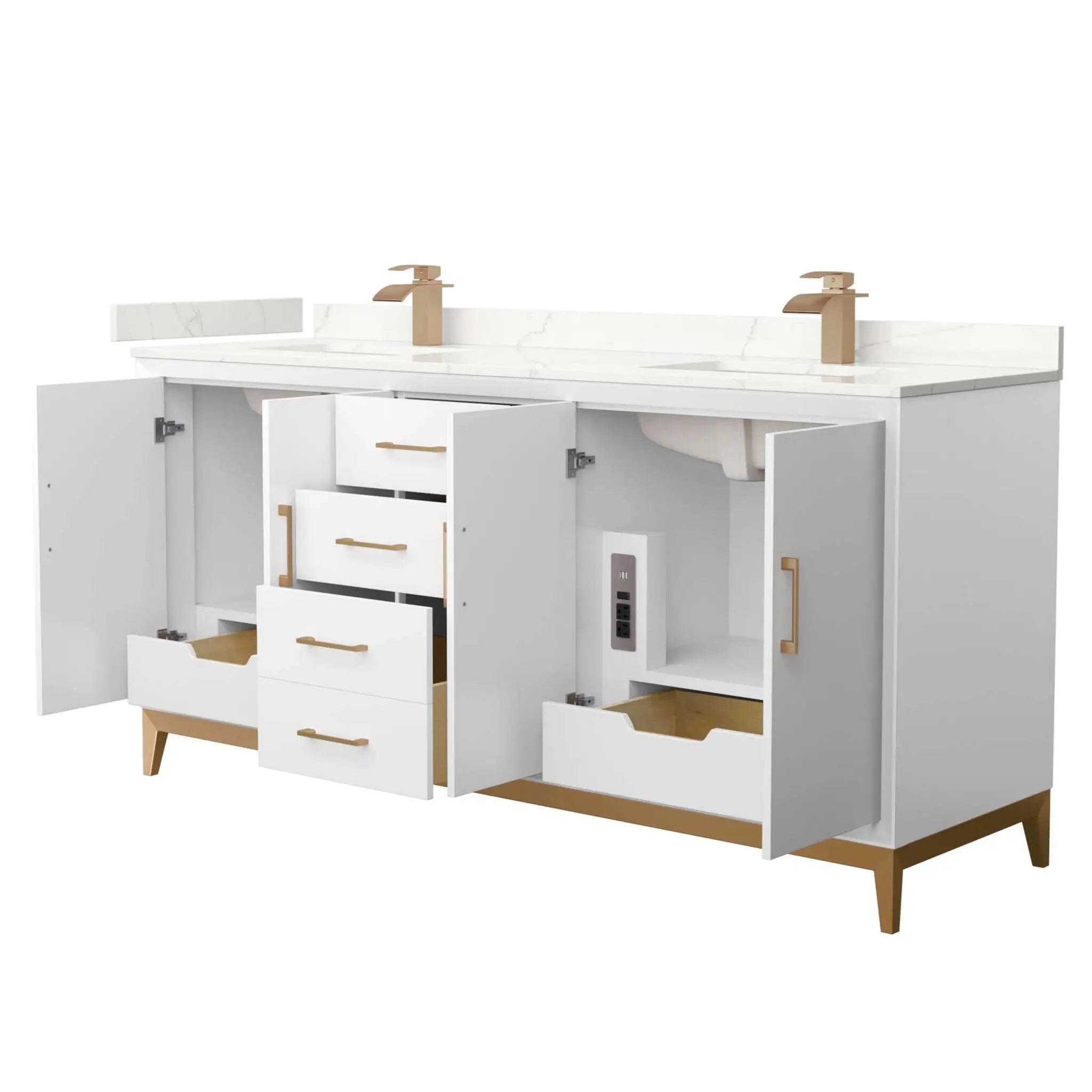 72" Amici Double Bathroom Vanity in White with Satin Bronze Trim by Wyndham