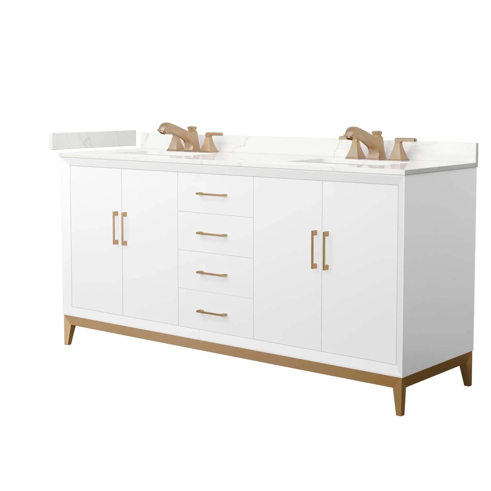 72" Amici Double Bathroom Vanity in White with Satin Bronze Trim by Wyndham