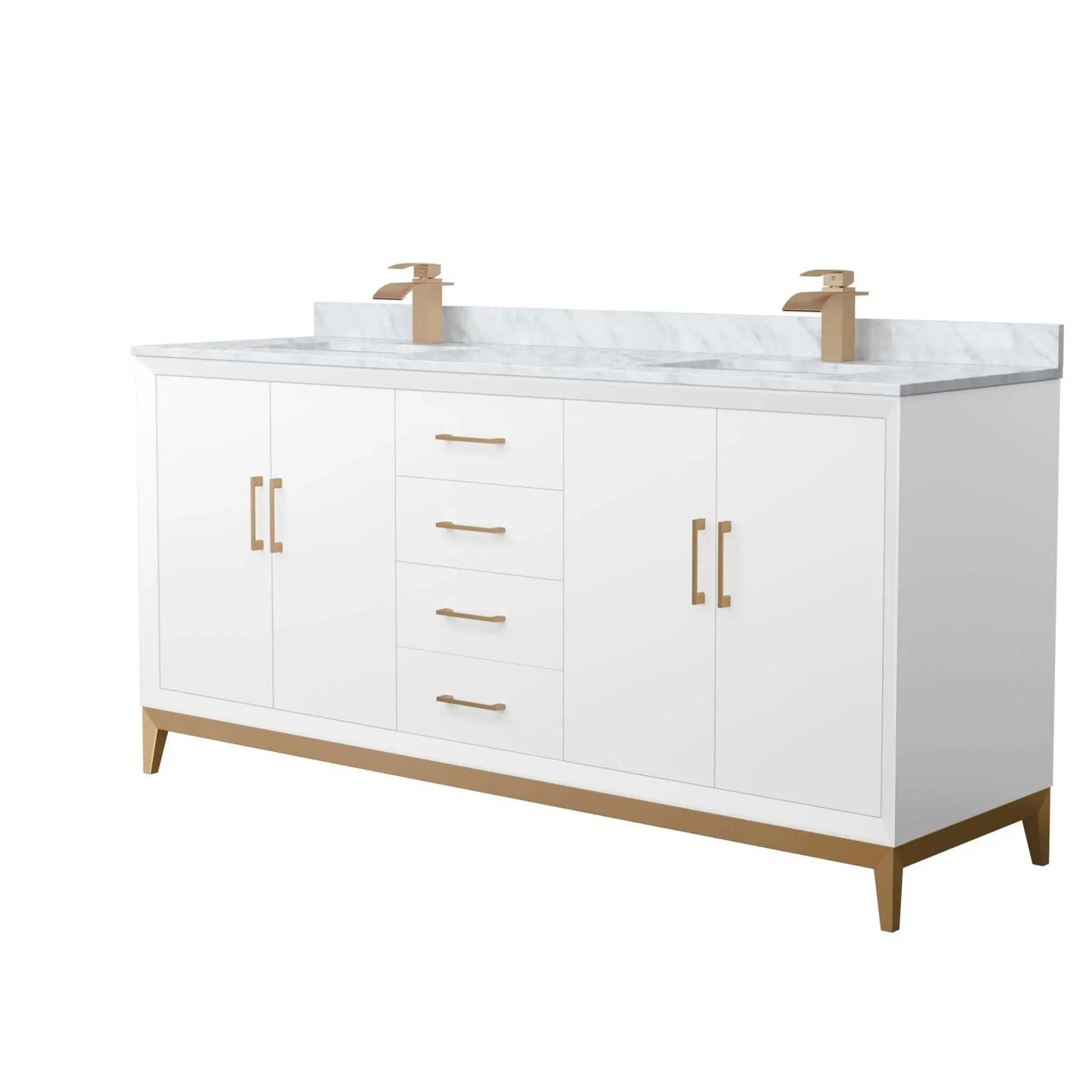 72" Amici Double Bathroom Vanity in White with Satin Bronze Trim by Wyndham