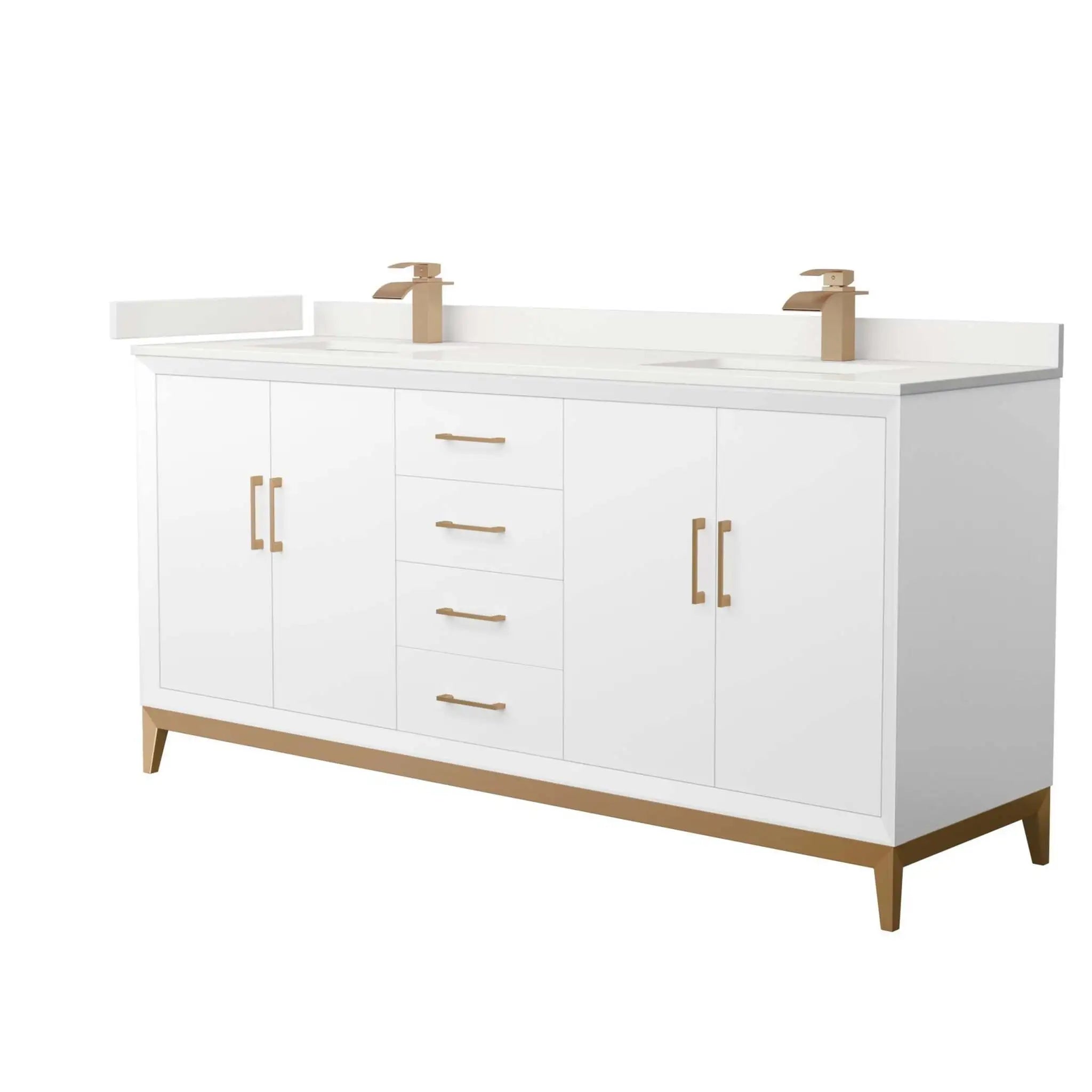 72" Amici Double Bathroom Vanity in White with Satin Bronze Trim by Wyndham
