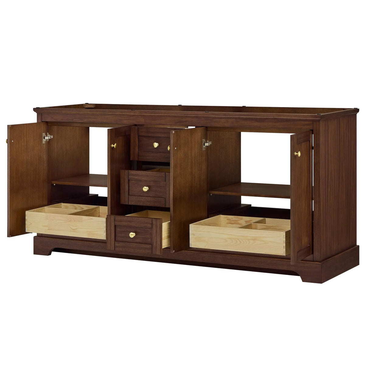72" Avery Double Bathroom Vanity Dark Walnut Brushed Gold Trim by wyndham View 42