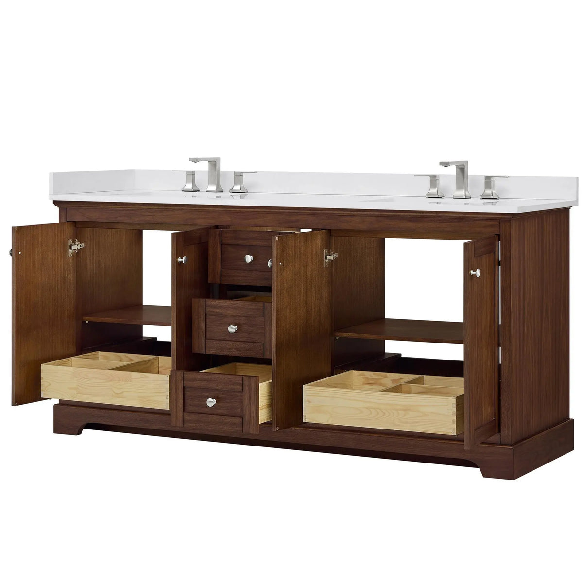 72" Avery Double Bathroom Vanity Dark Walnut Polished Chrome Trim by wyndham View 18