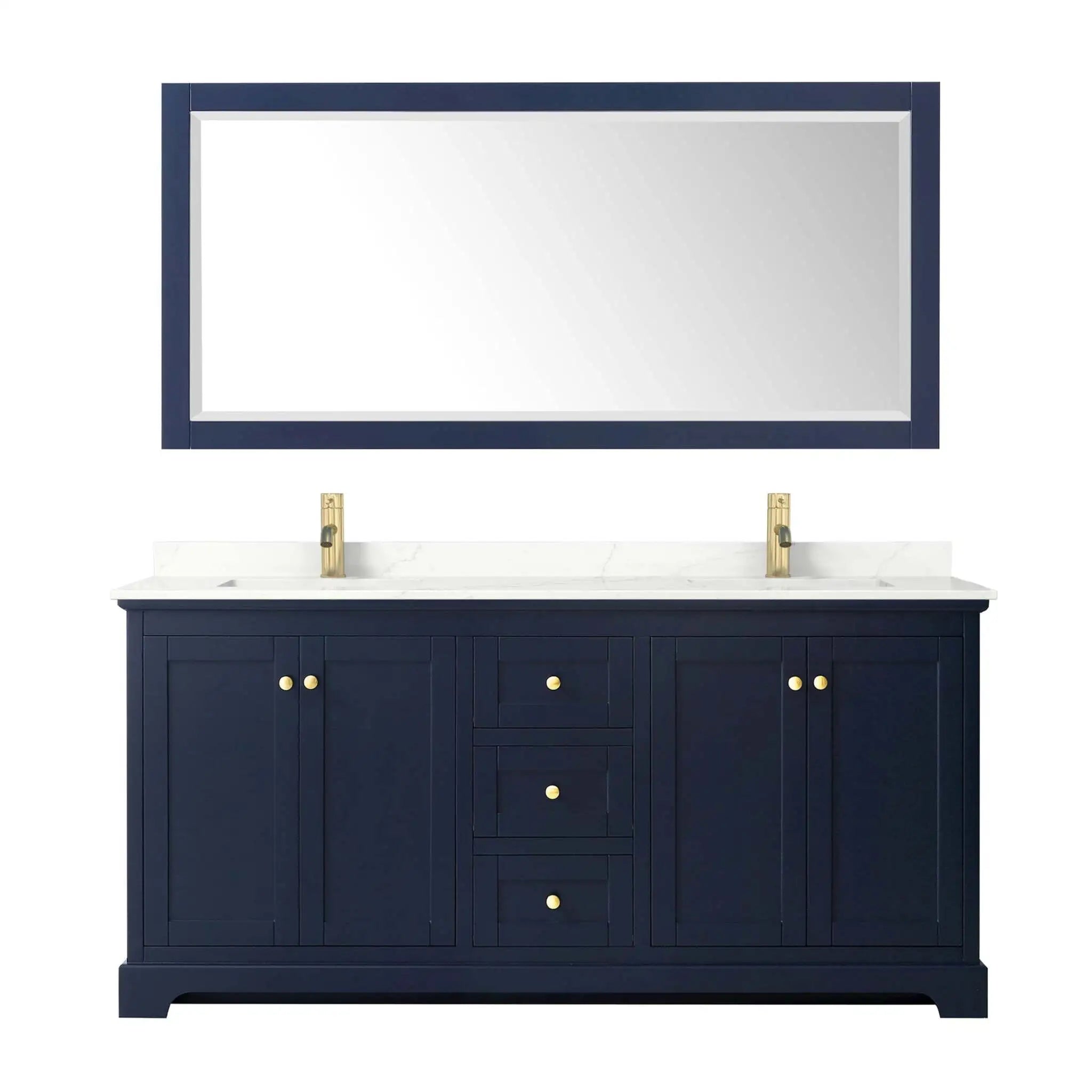 72" Avery Double Bathroom Vanity in Dark Blue with Brushed Gold Trim & 70" Mirror by Wyndham