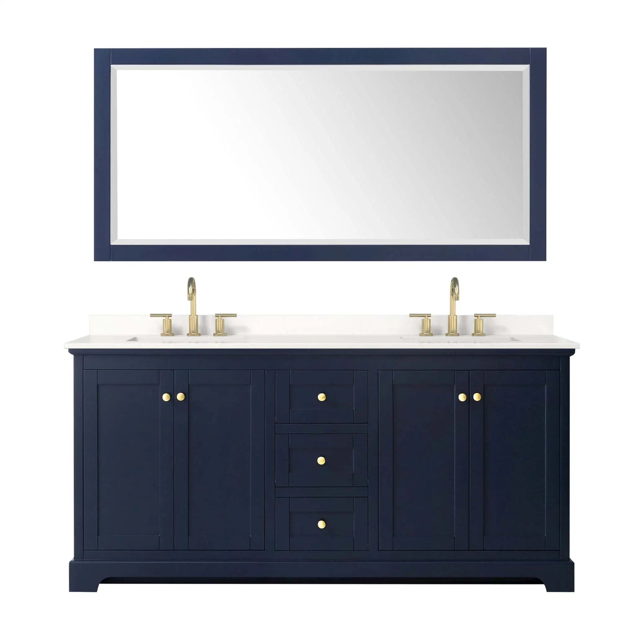 72" Avery Double Bathroom Vanity in Dark Blue with Brushed Gold Trim & 70" Mirror by Wyndham