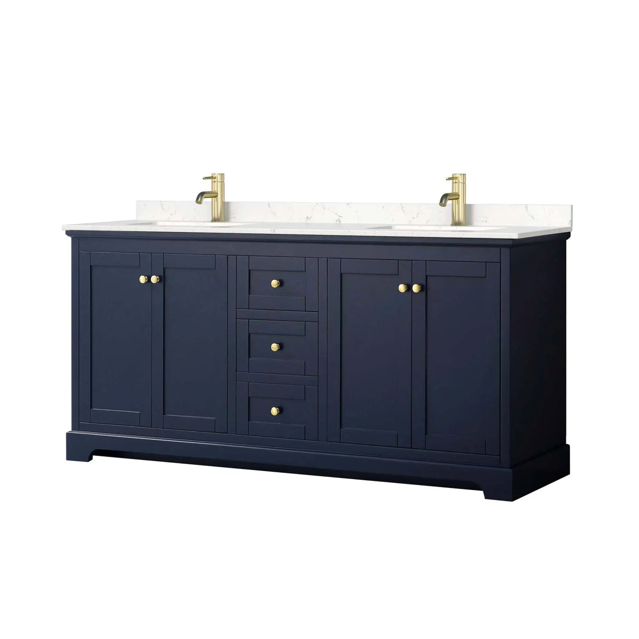 72" Avery Double Bathroom Vanity in Dark Blue with Brushed Gold Trim by Wyndham