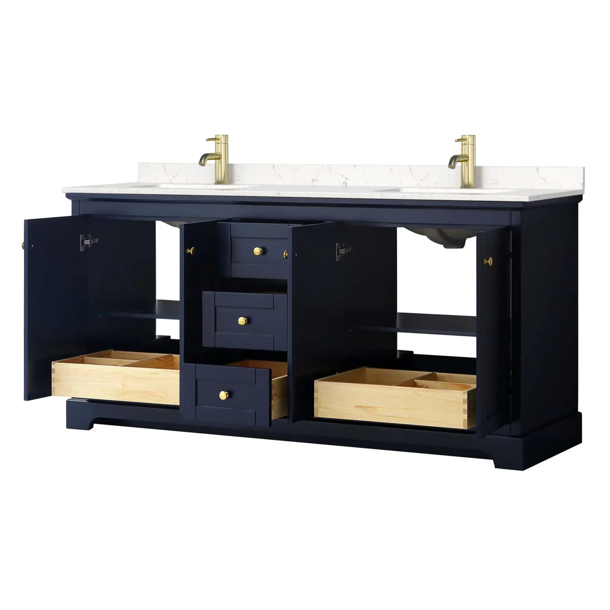 72" Avery Double Bathroom Vanity in Dark Blue with Brushed Gold Trim by Wyndham