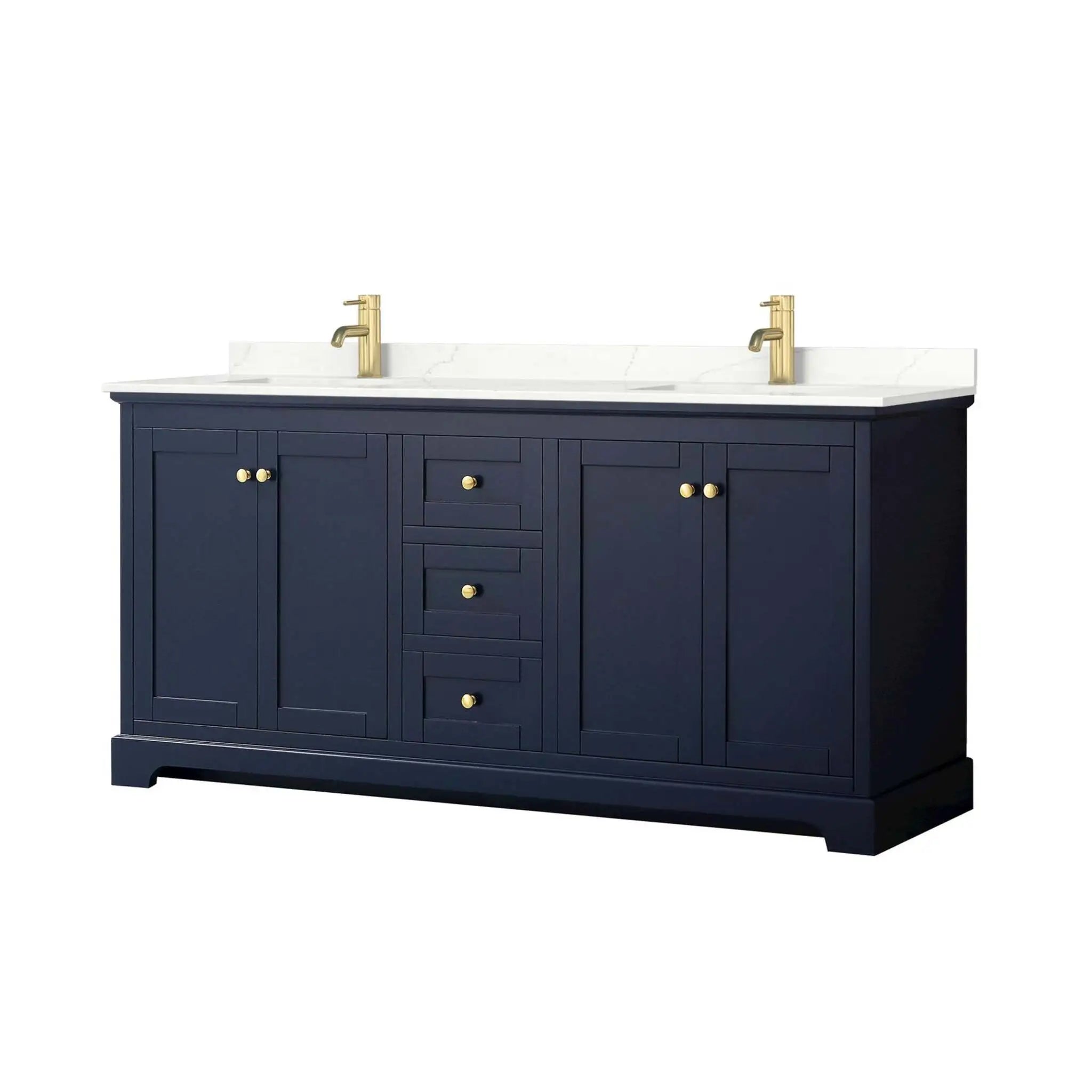 72" Avery Double Bathroom Vanity in Dark Blue with Brushed Gold Trim by Wyndham