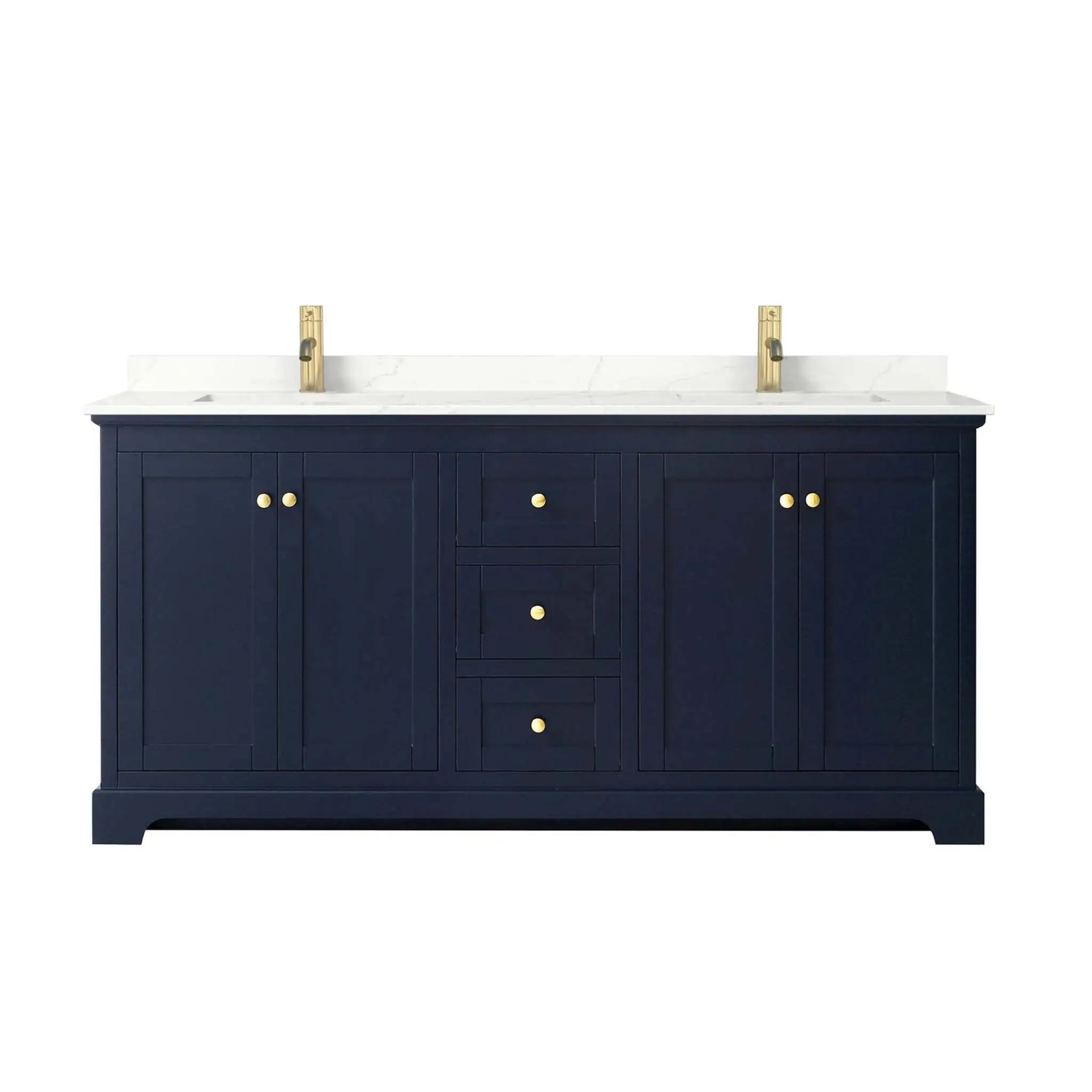72" Avery Double Bathroom Vanity in Dark Blue with Brushed Gold Trim by Wyndham