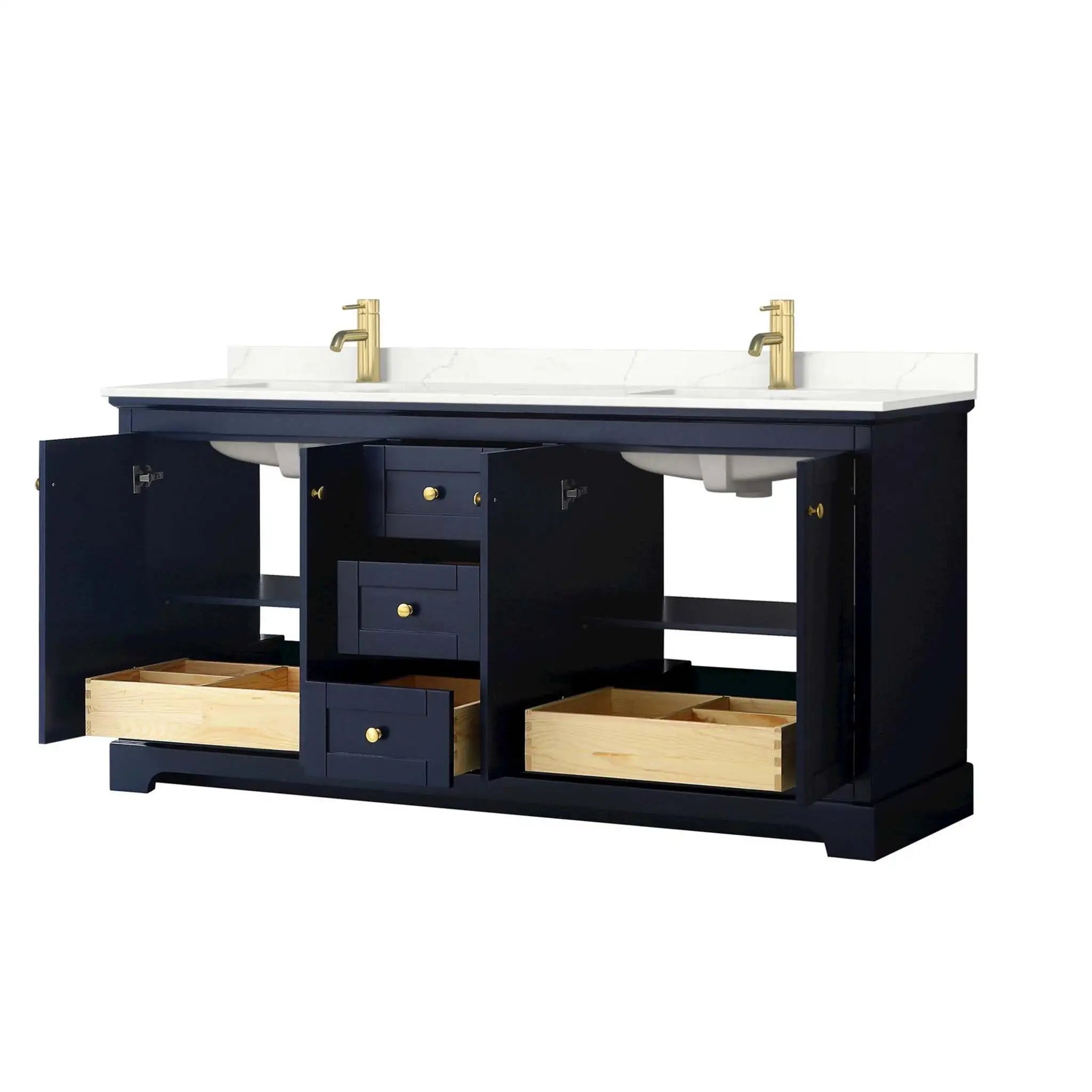 72" Avery Double Bathroom Vanity in Dark Blue with Brushed Gold Trim by Wyndham