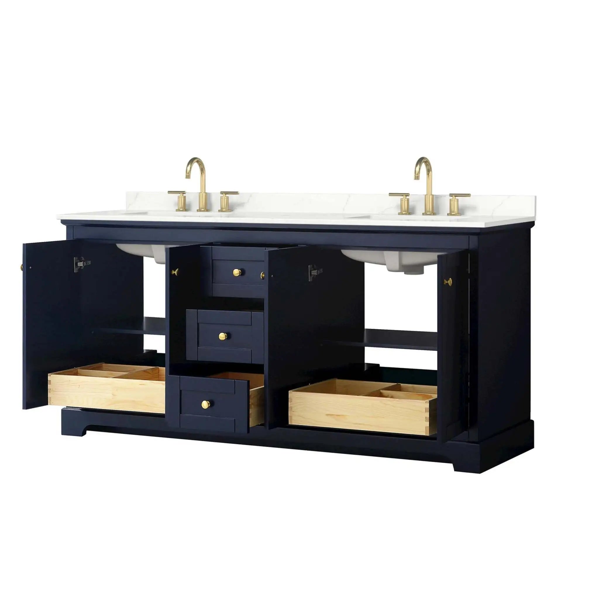 72" Avery Double Bathroom Vanity in Dark Blue with Brushed Gold Trim by Wyndham