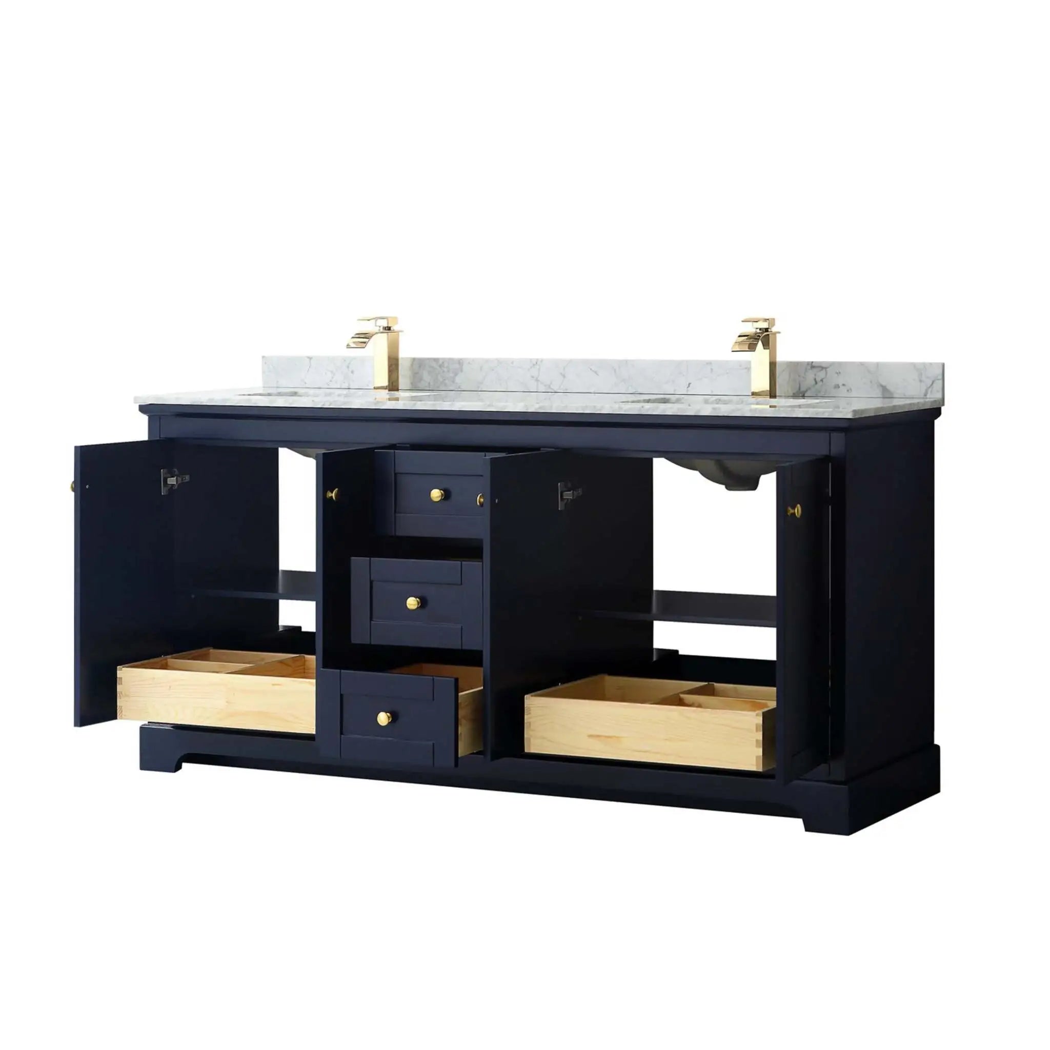 72" Avery Double Bathroom Vanity in Dark Blue with Brushed Gold Trim by Wyndham