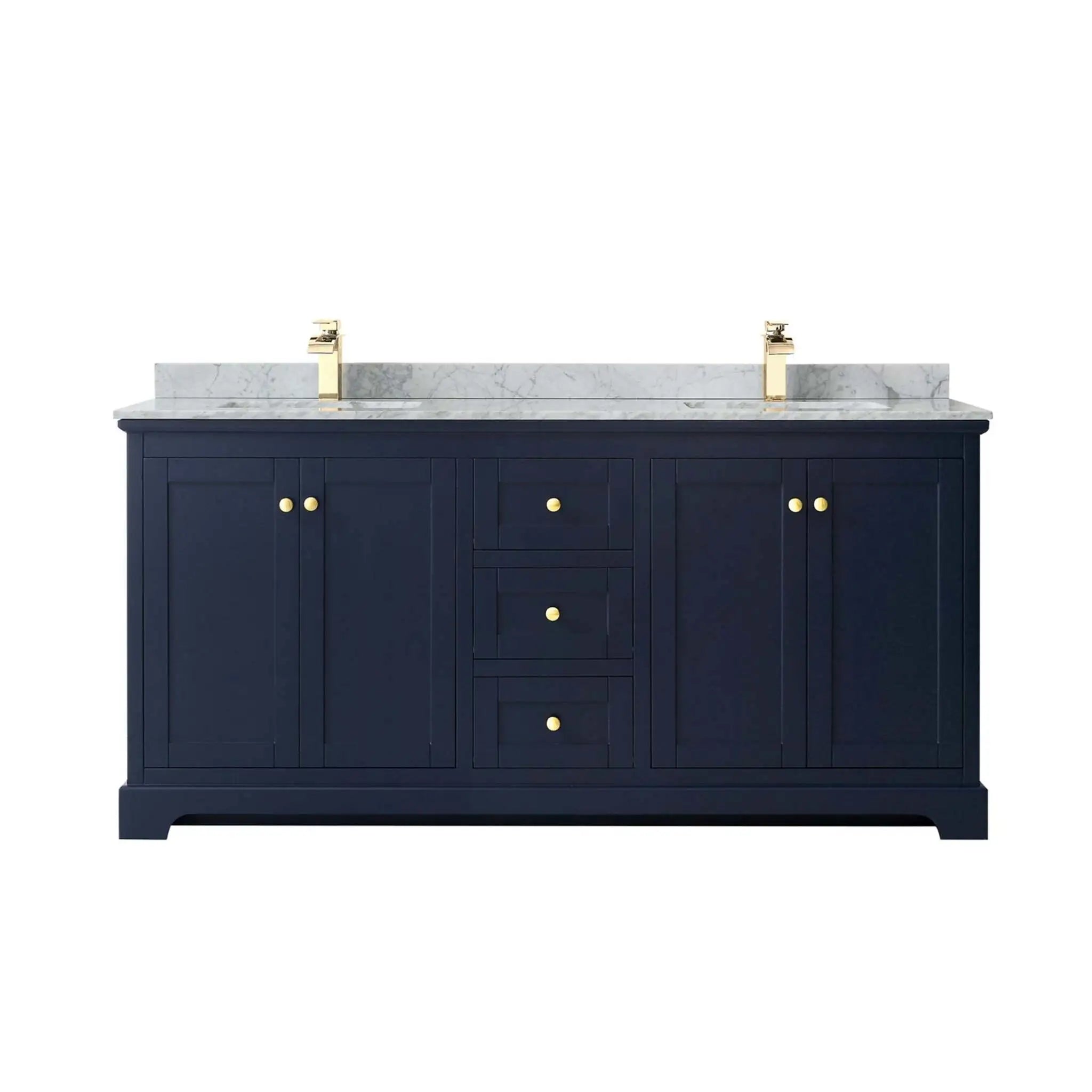 72" Avery Double Bathroom Vanity in Dark Blue with Brushed Gold Trim by Wyndham